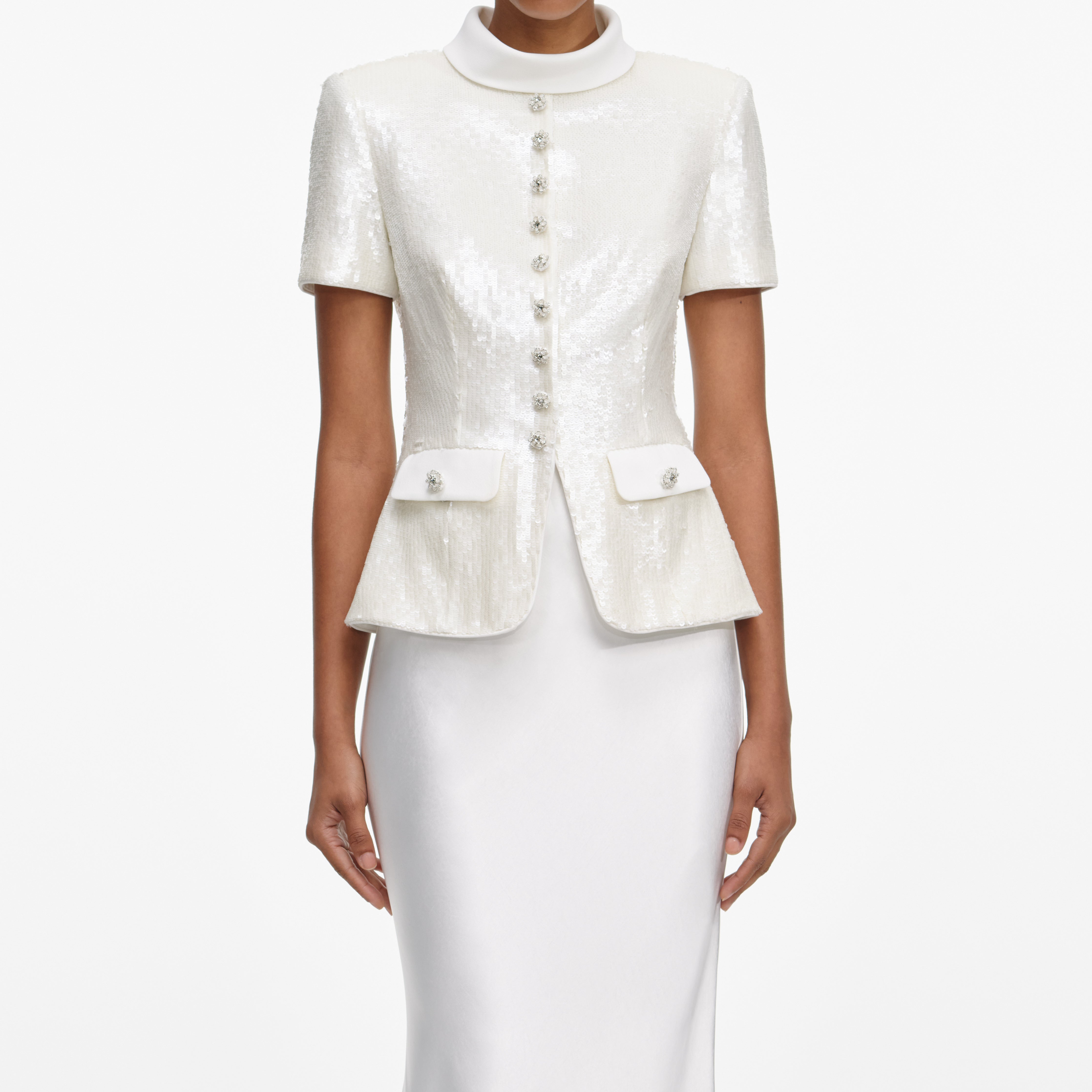 White Sequin Tailored Maxi Dress – self-portrait