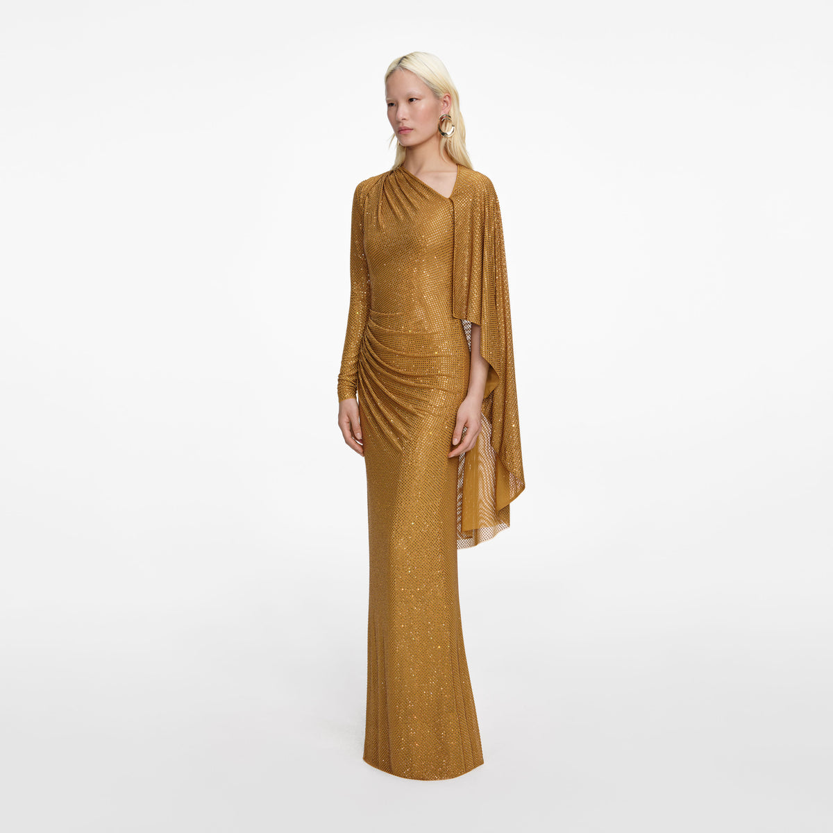 Gold Rhinestone Drape Maxi Dress – self-portrait