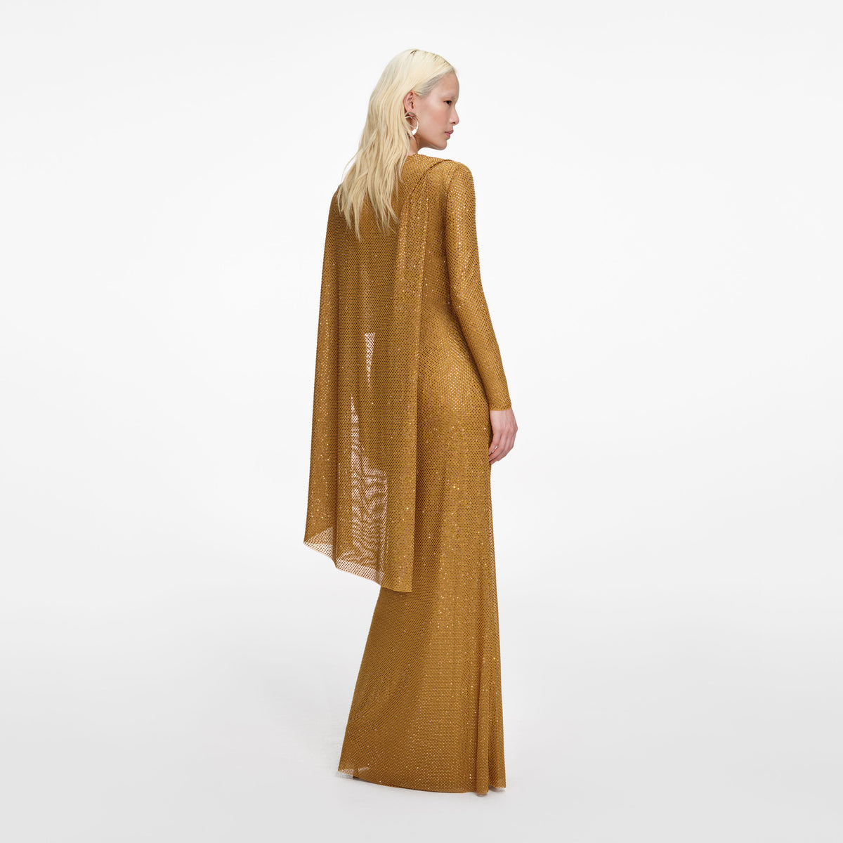 Gold Rhinestone Drape Maxi Dress – self-portrait