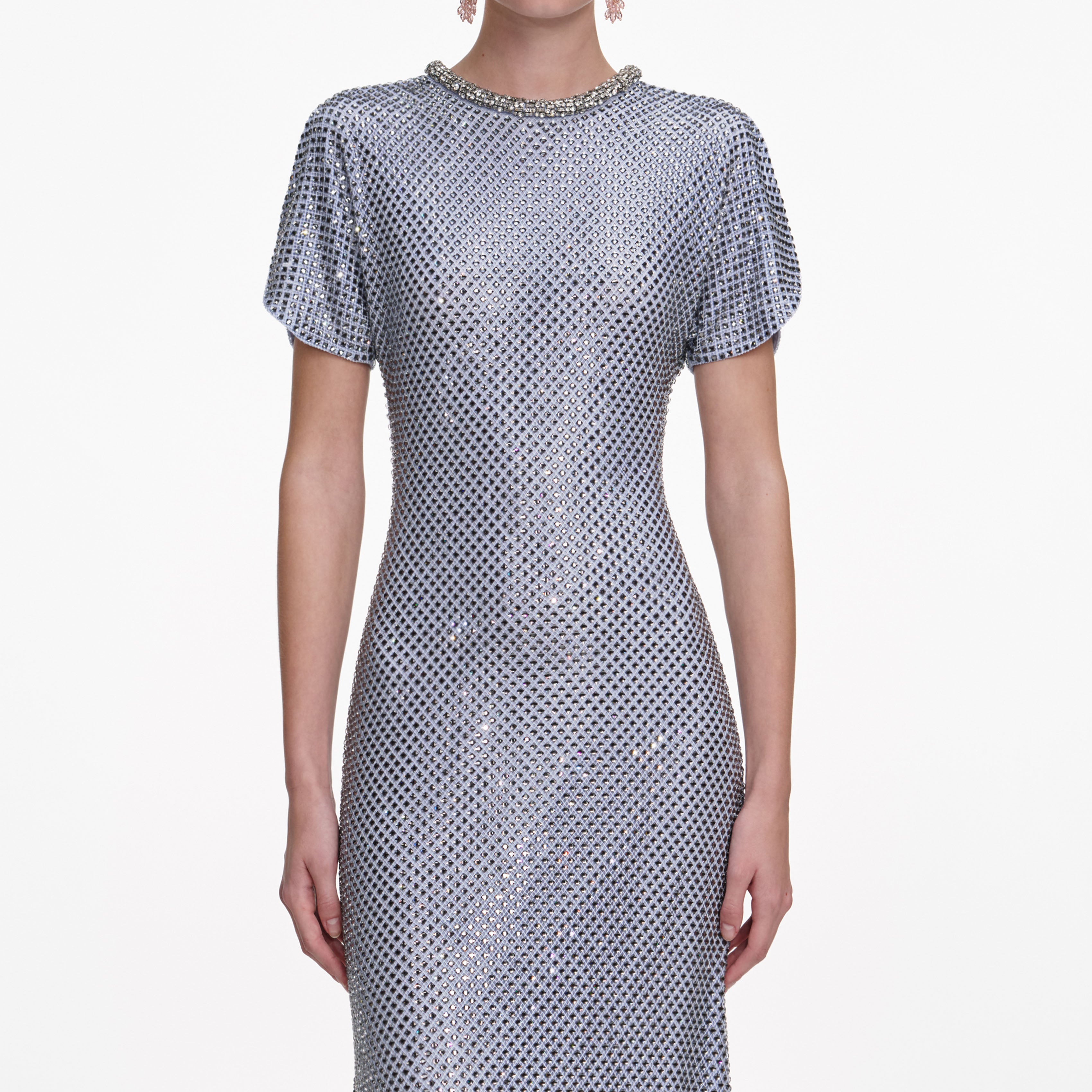 Blue Rhinestone Mesh Midi Dress – self-portrait