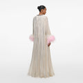 Champagne Metallic Ombre Feather Maxi Dress