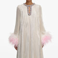 Champagne Metallic Ombre Feather Maxi Dress