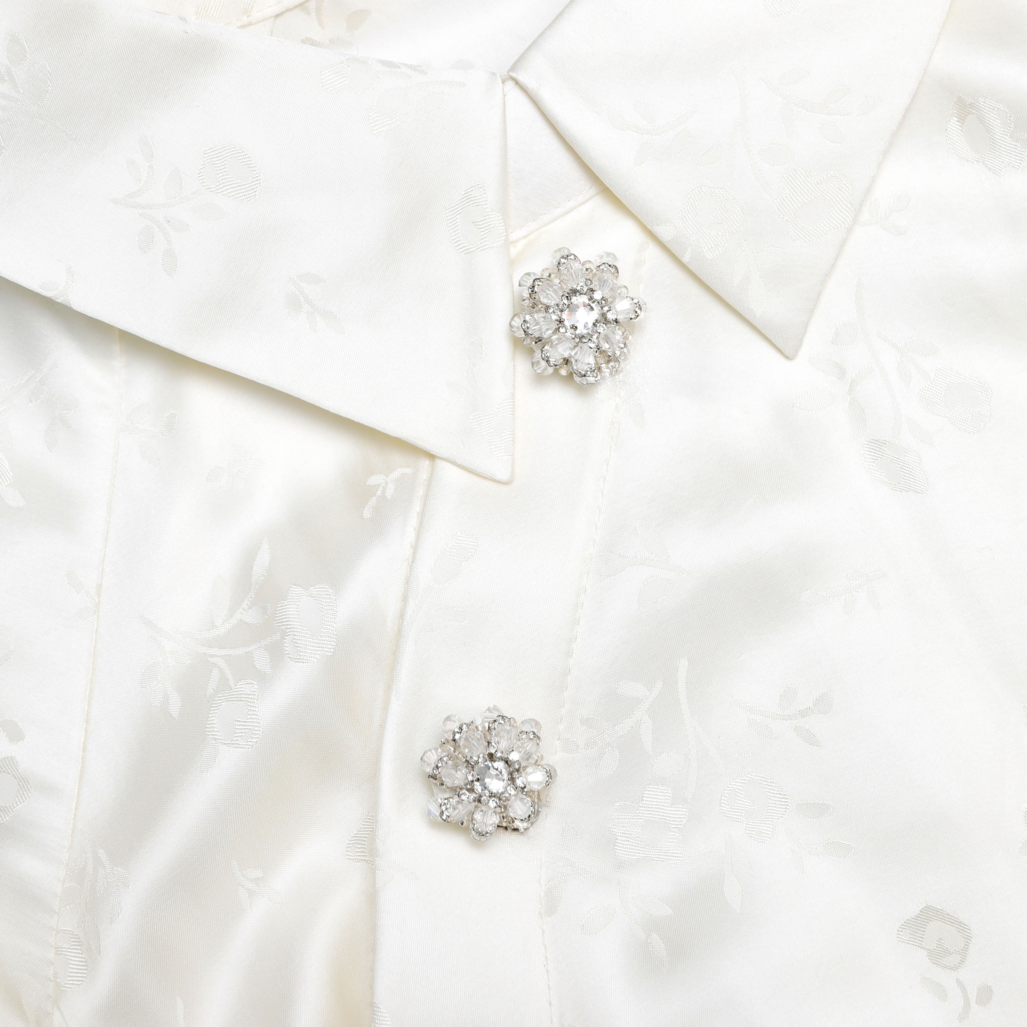 Cream Satin Jacquard Midi Dress