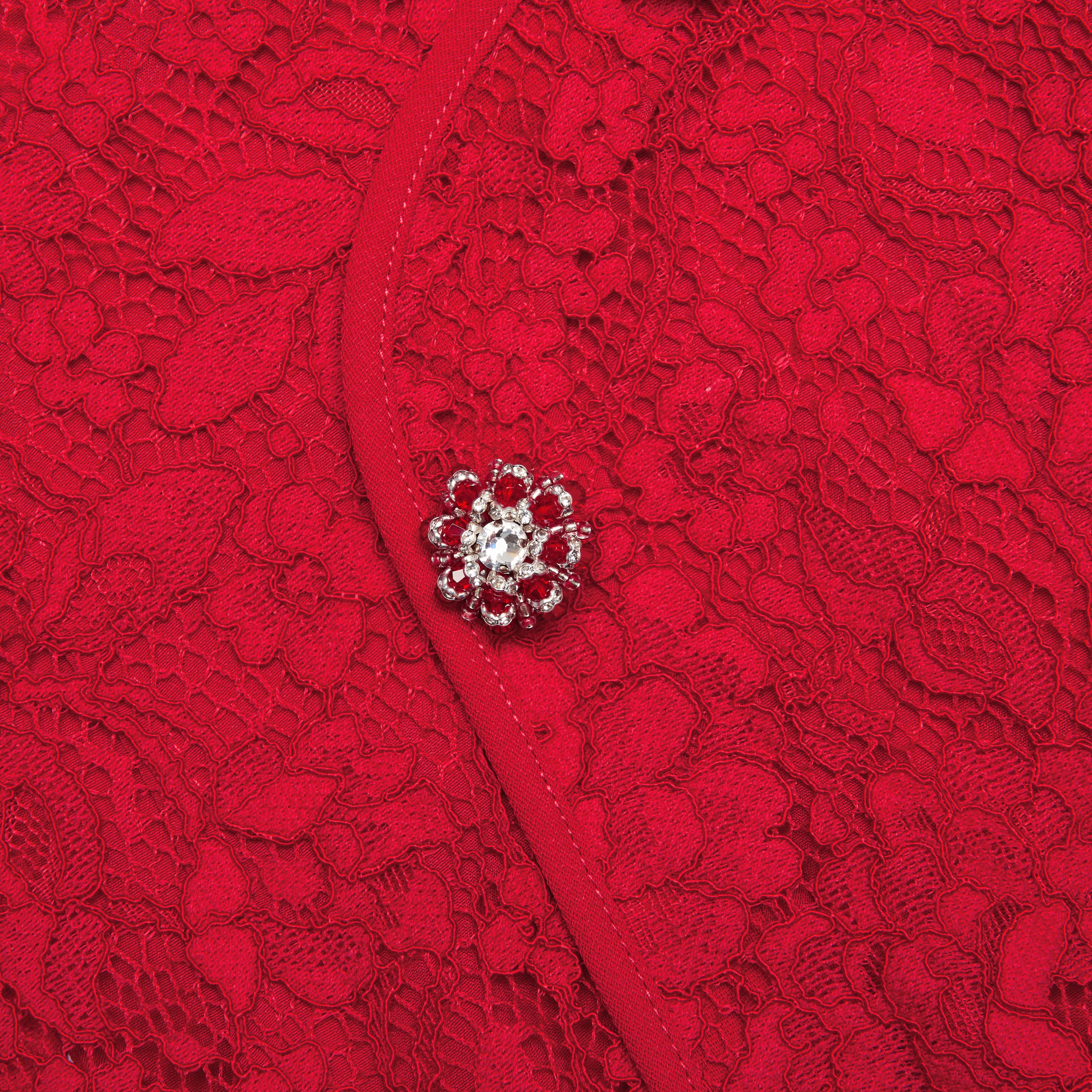 Red Fine Lace Mini Dress