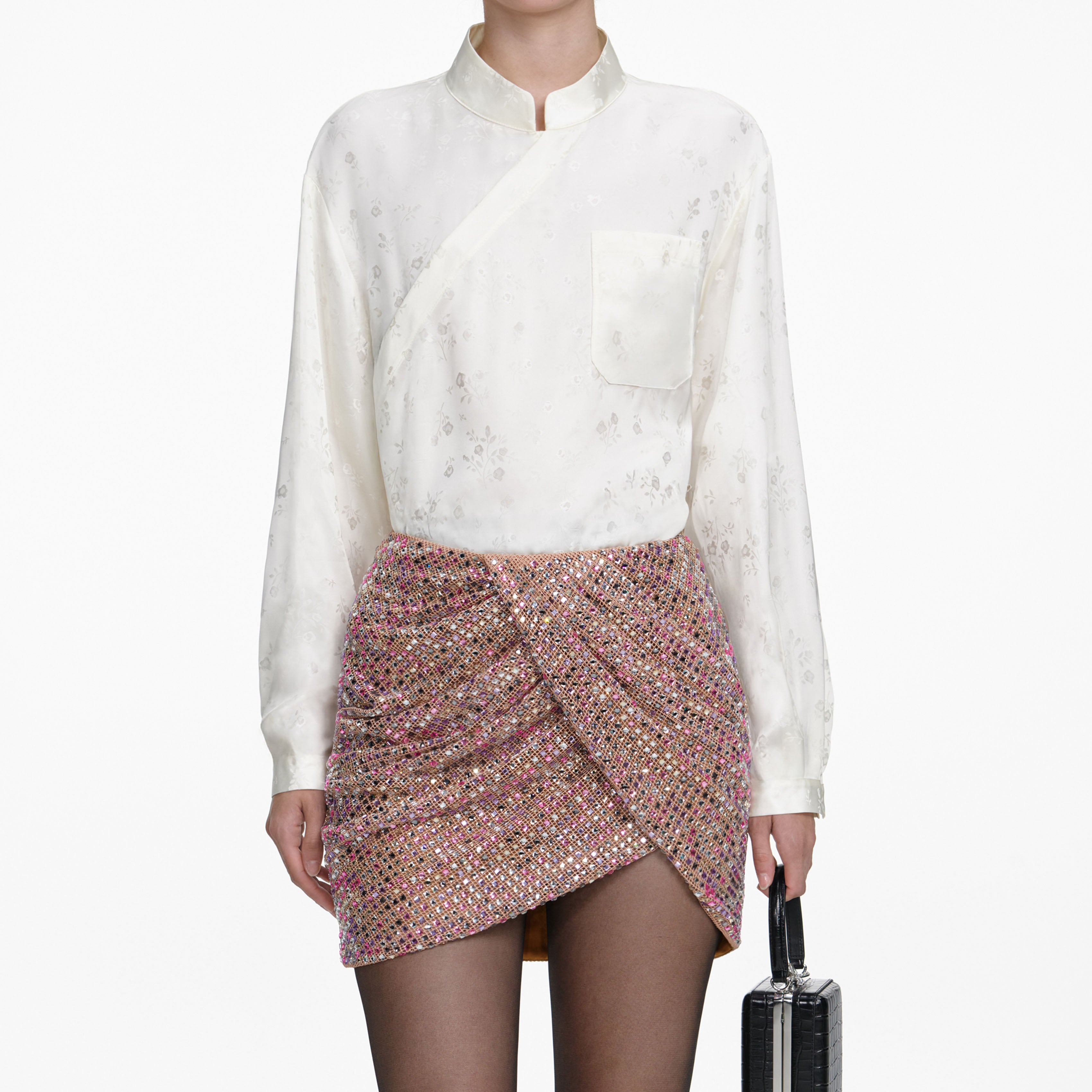 Cream Satin Jacquard Blouse