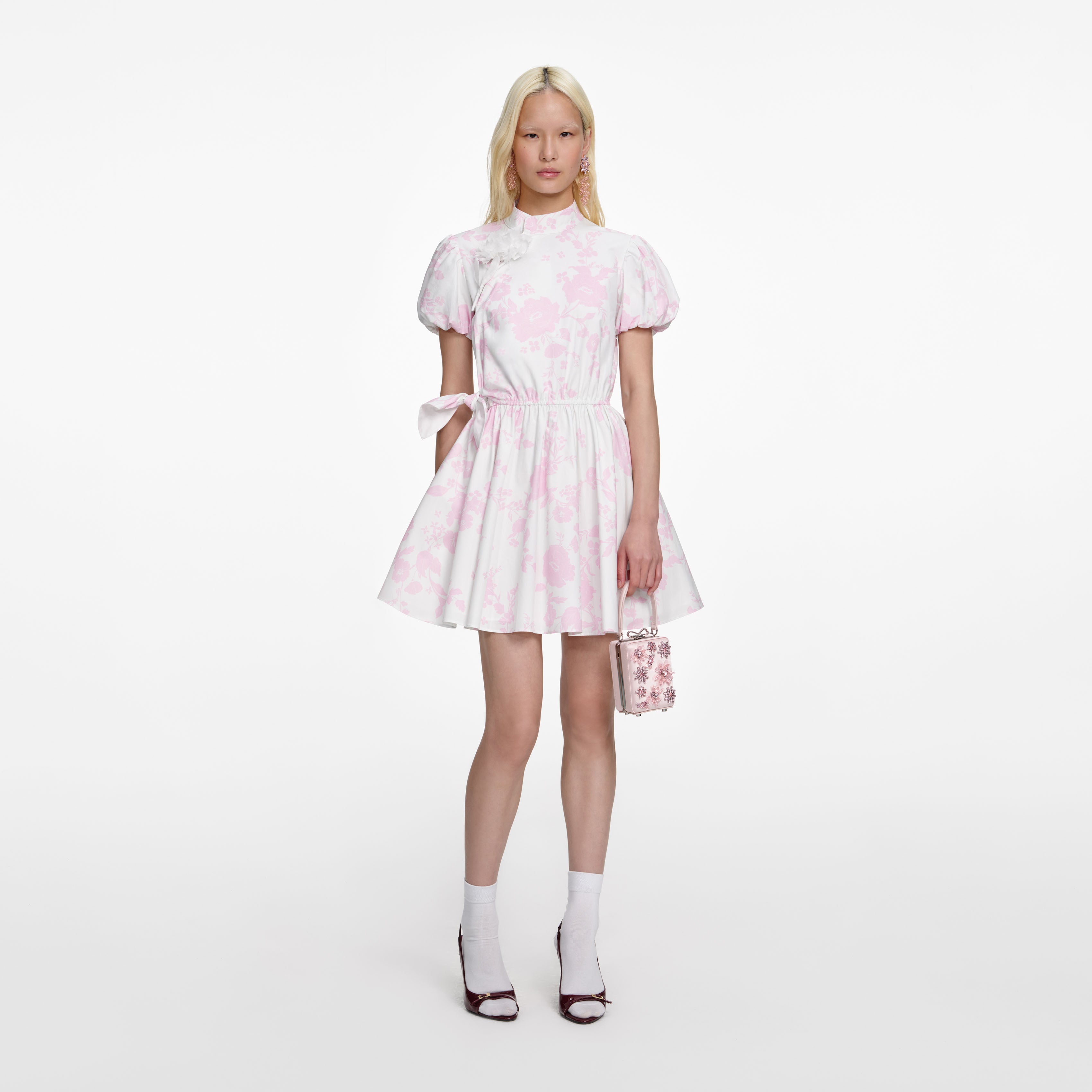 self-portrait 長袖ミニワンピースS White Cotton Asymmetric Mini Dress – self-portrait