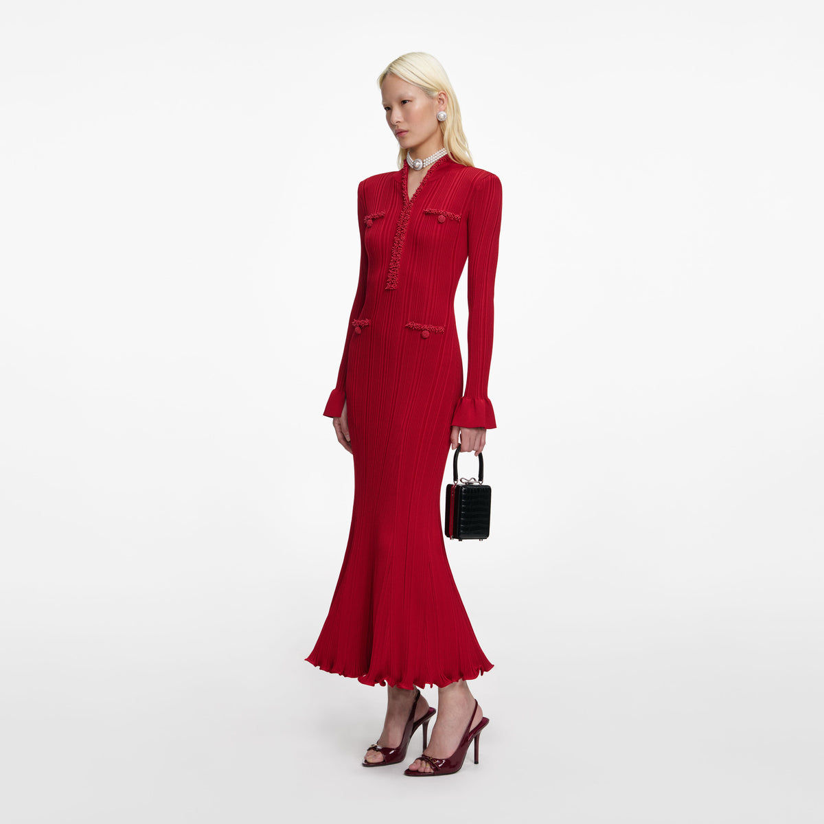 self portrait red embroidered midi dress Self-Portrait Bow Embroidered Midi Dress