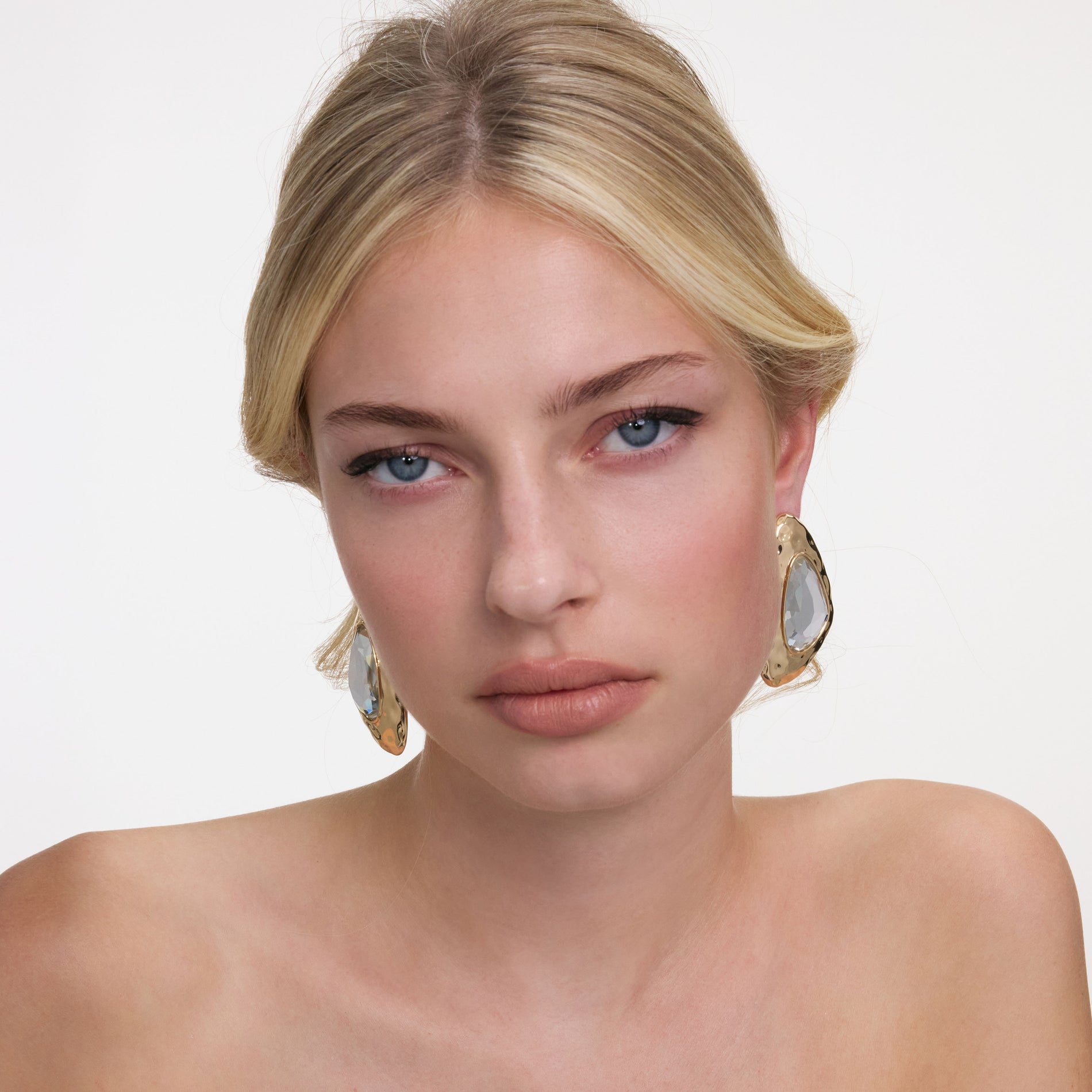 Hammered Gold Crystal Earrings