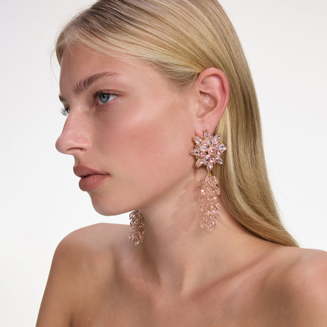 Pink Crystal Cluster Flower Earrings