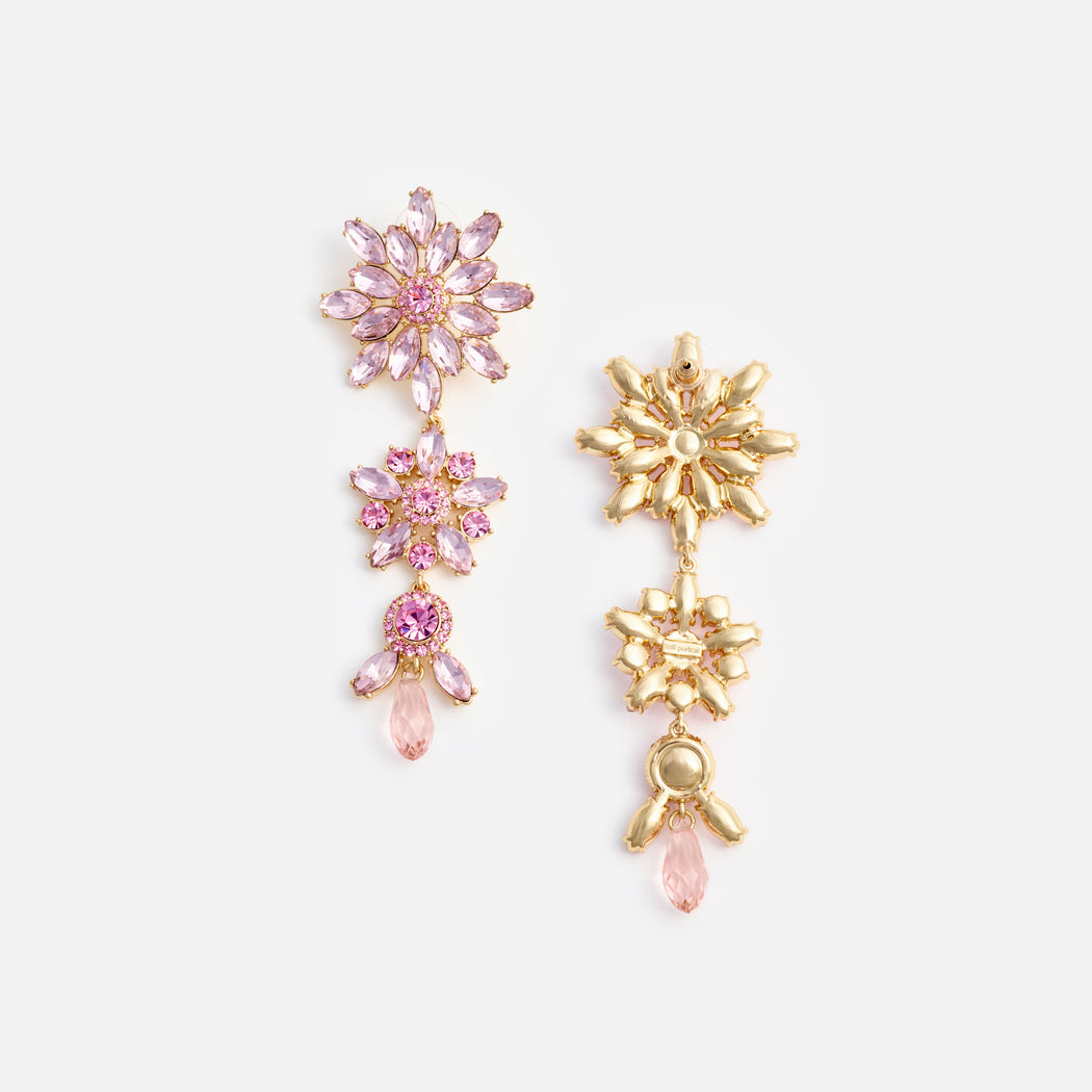 Pink Crystal Tiered Flower Earrings