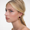 Gold Red Heart Earrings