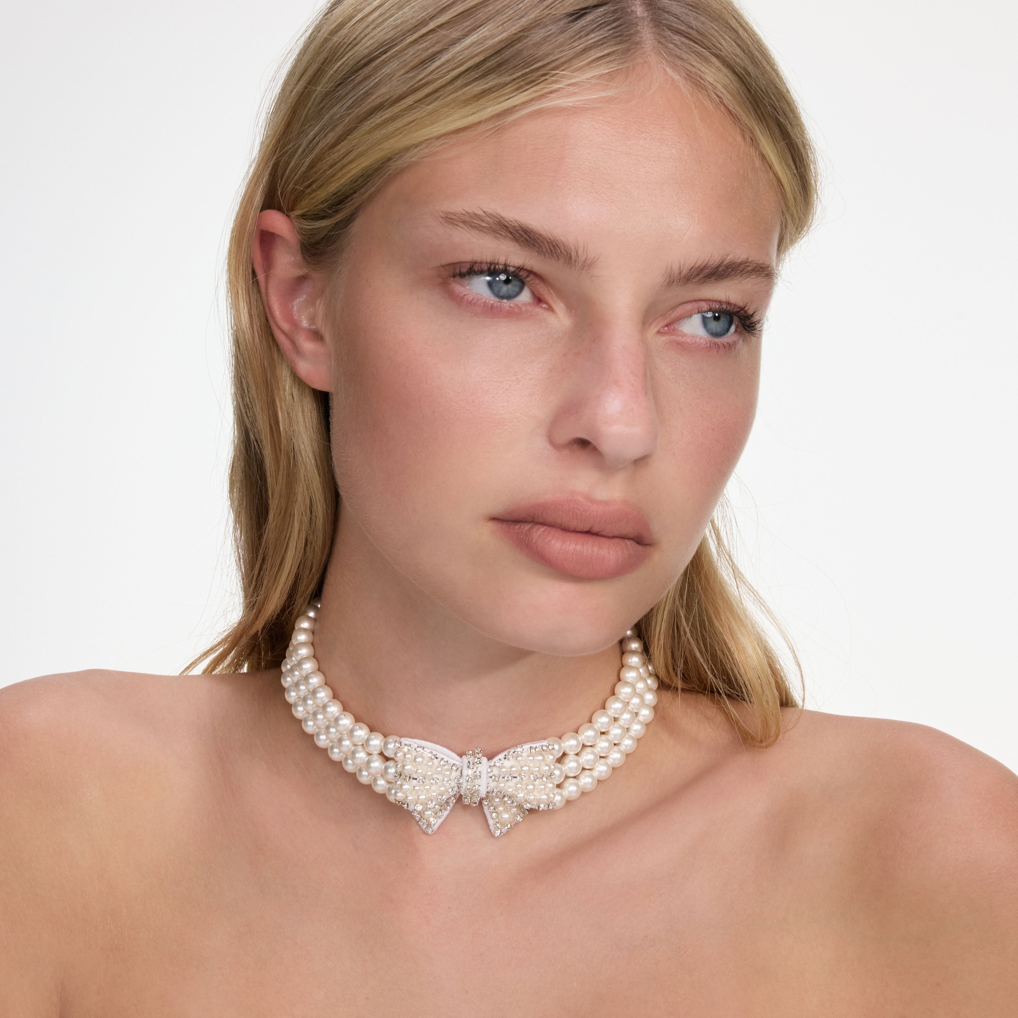 Pearl Satin Bow Necklace