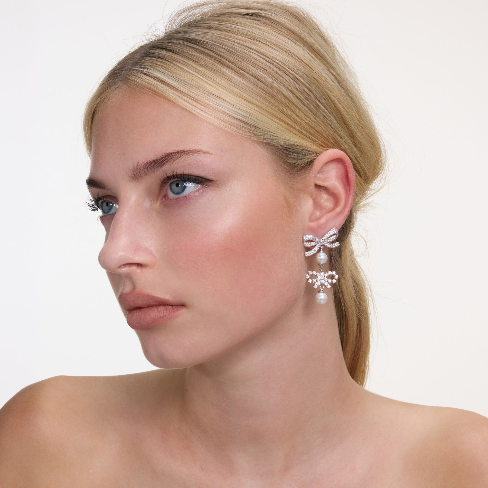 Double Bow Pearl Earrings