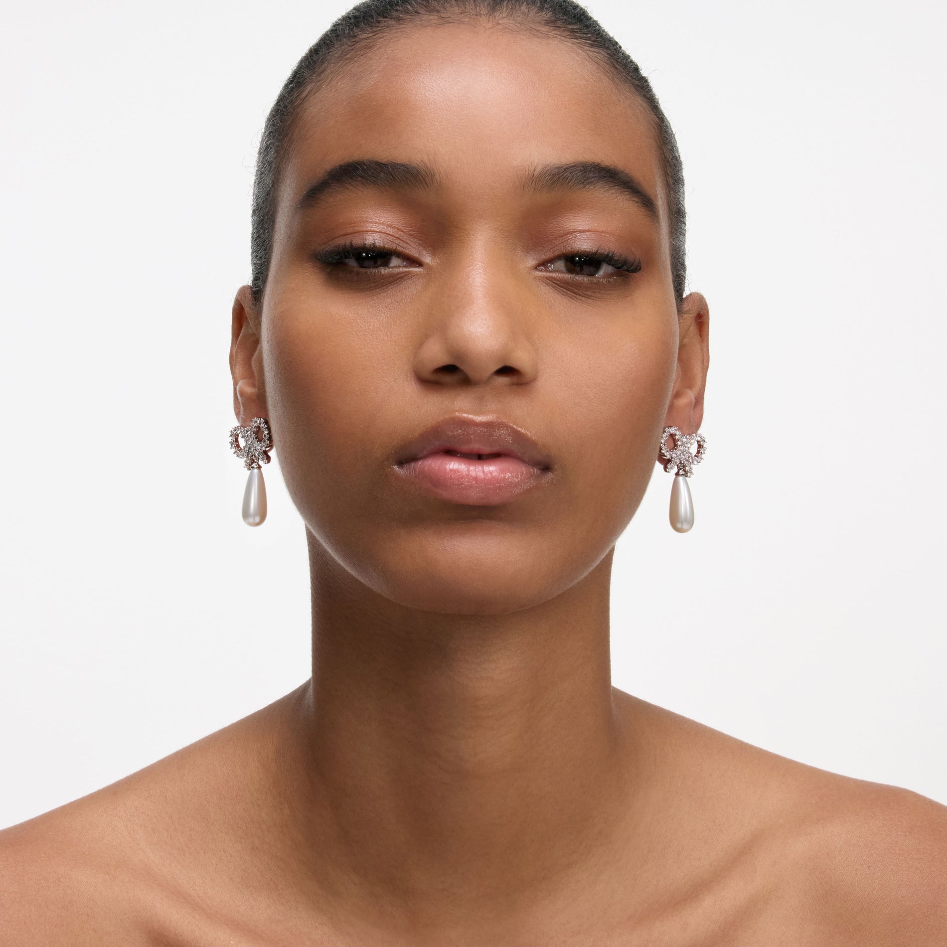 Crystal Bow Pearl Earrings