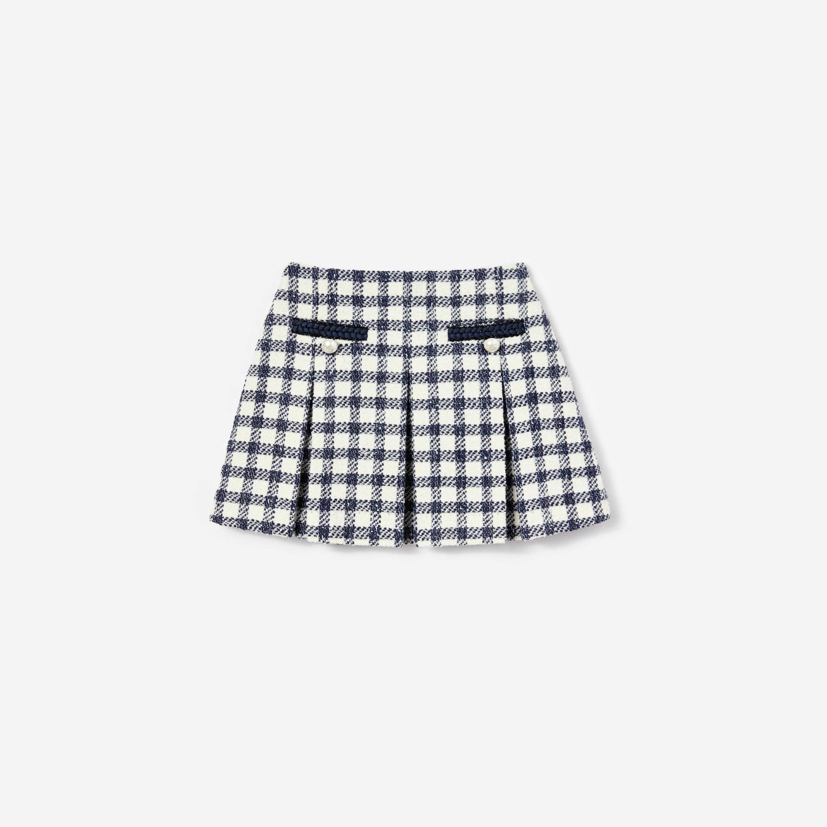 Navy Check Boucle Skirt