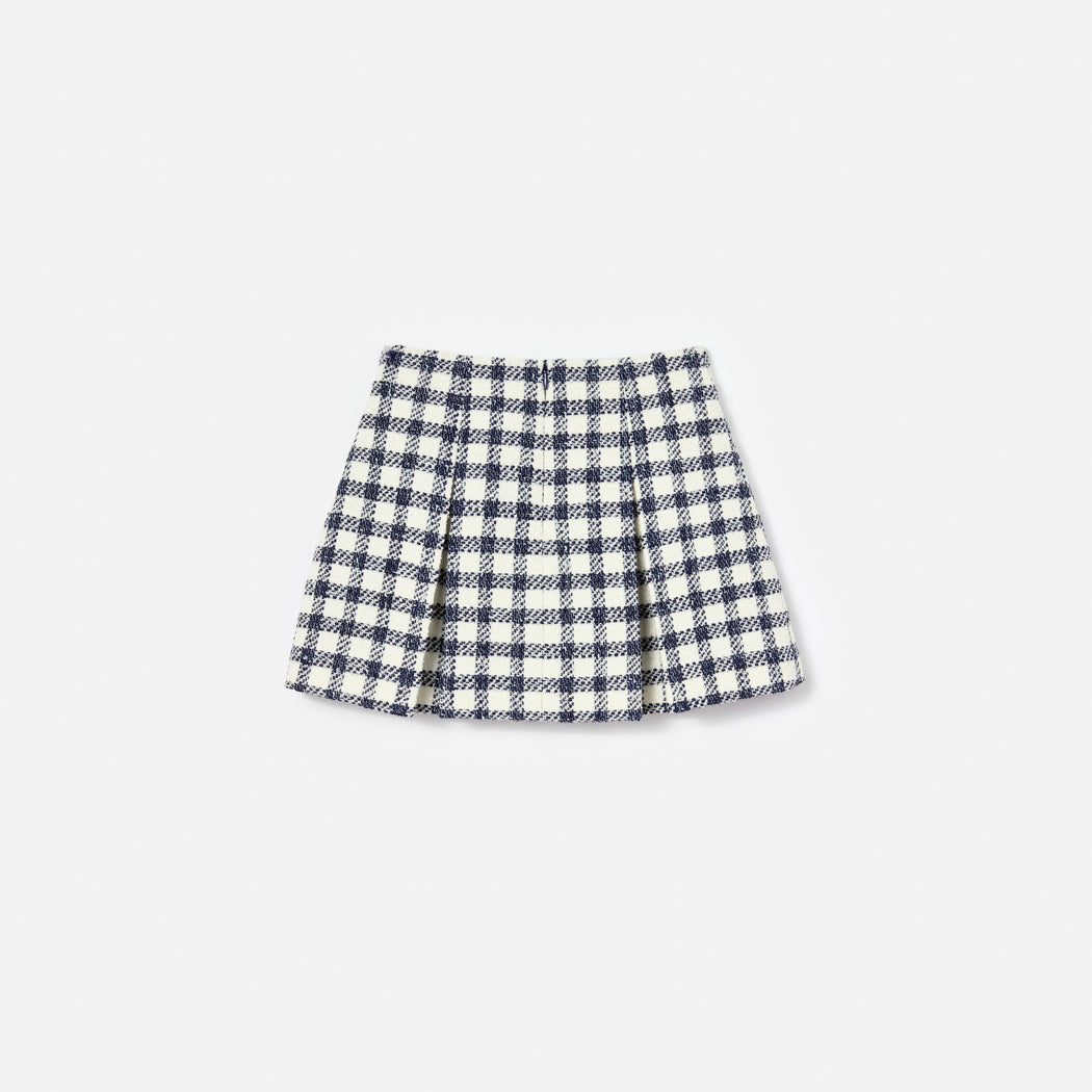 Navy Check Boucle Skirt