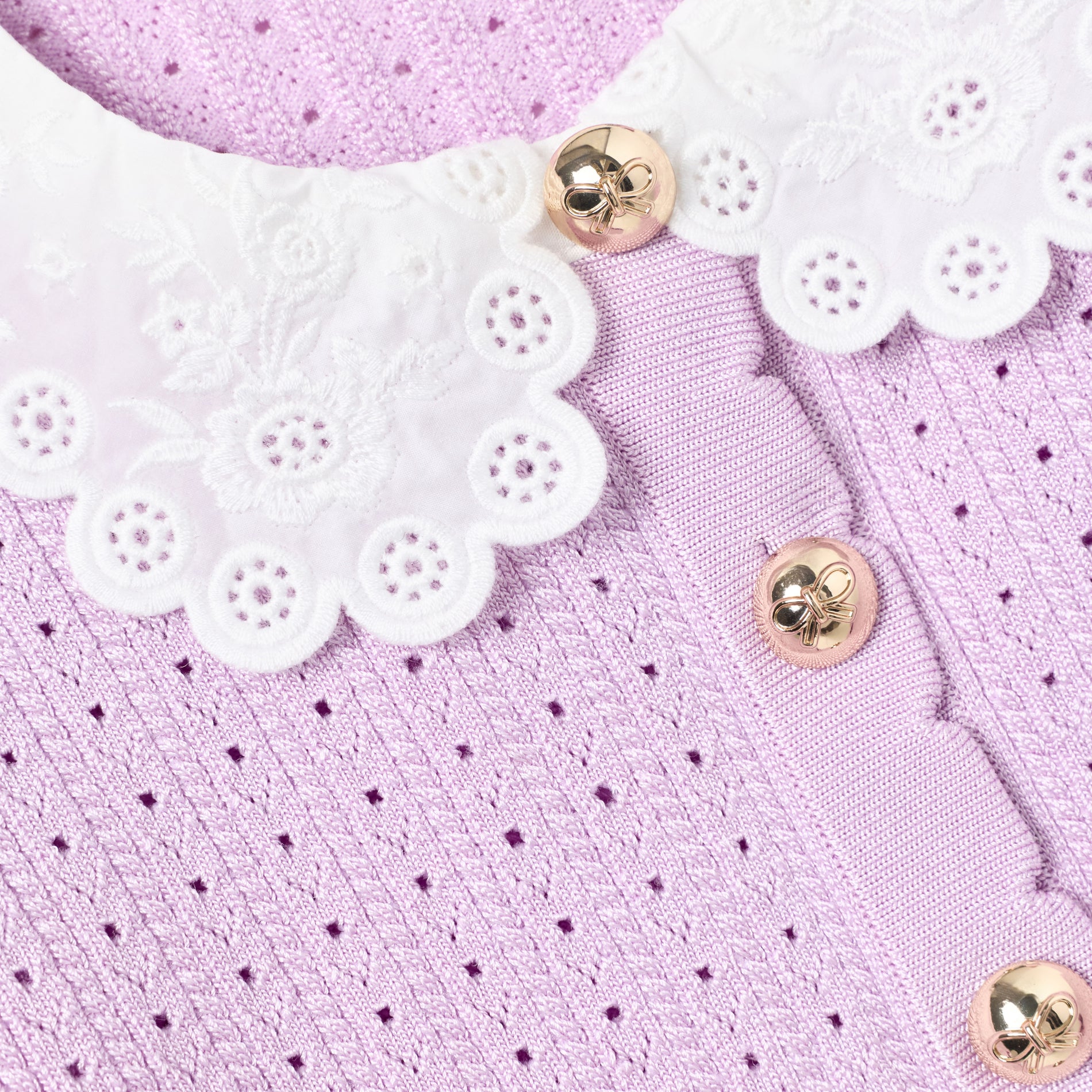 Pink Pointelle Ribbed Knit Cardigan