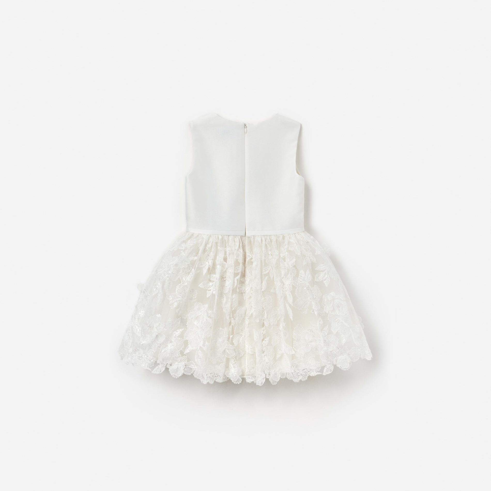 Cream Satin Tulle Flower Dress