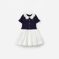 Navy Knit Pleated Dress