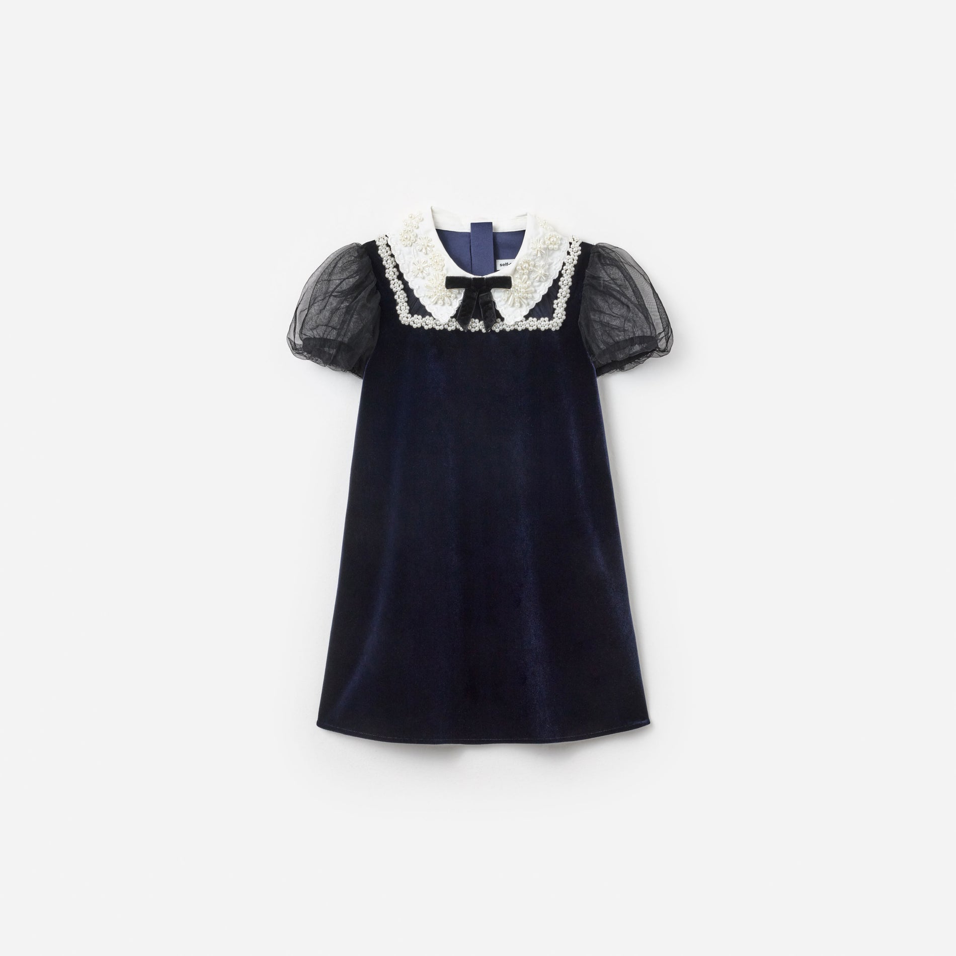 Navy Velvet Tulle Flower Trim Dress