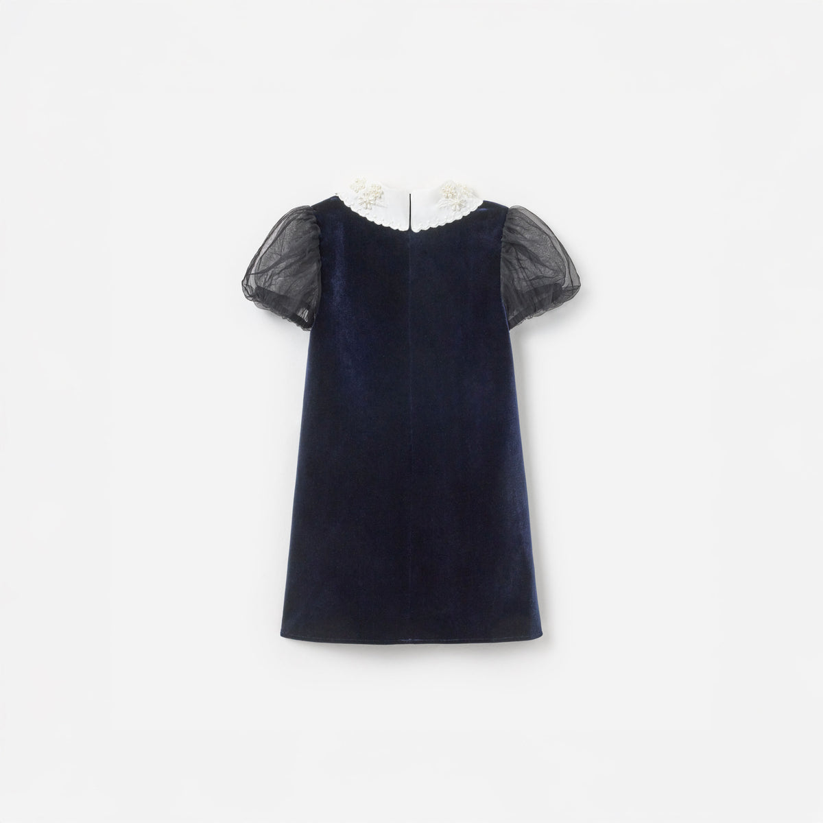 zara blue velvet dress Navy Velvet Tulle Flower Trim Dress – self-portrait