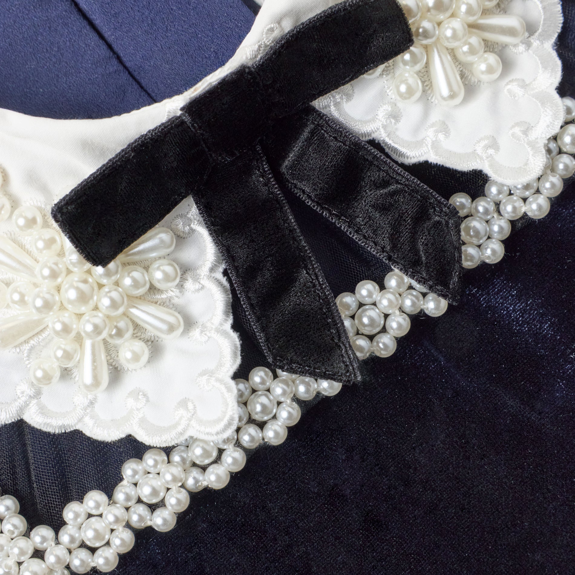 Navy Velvet Tulle Flower Trim Dress