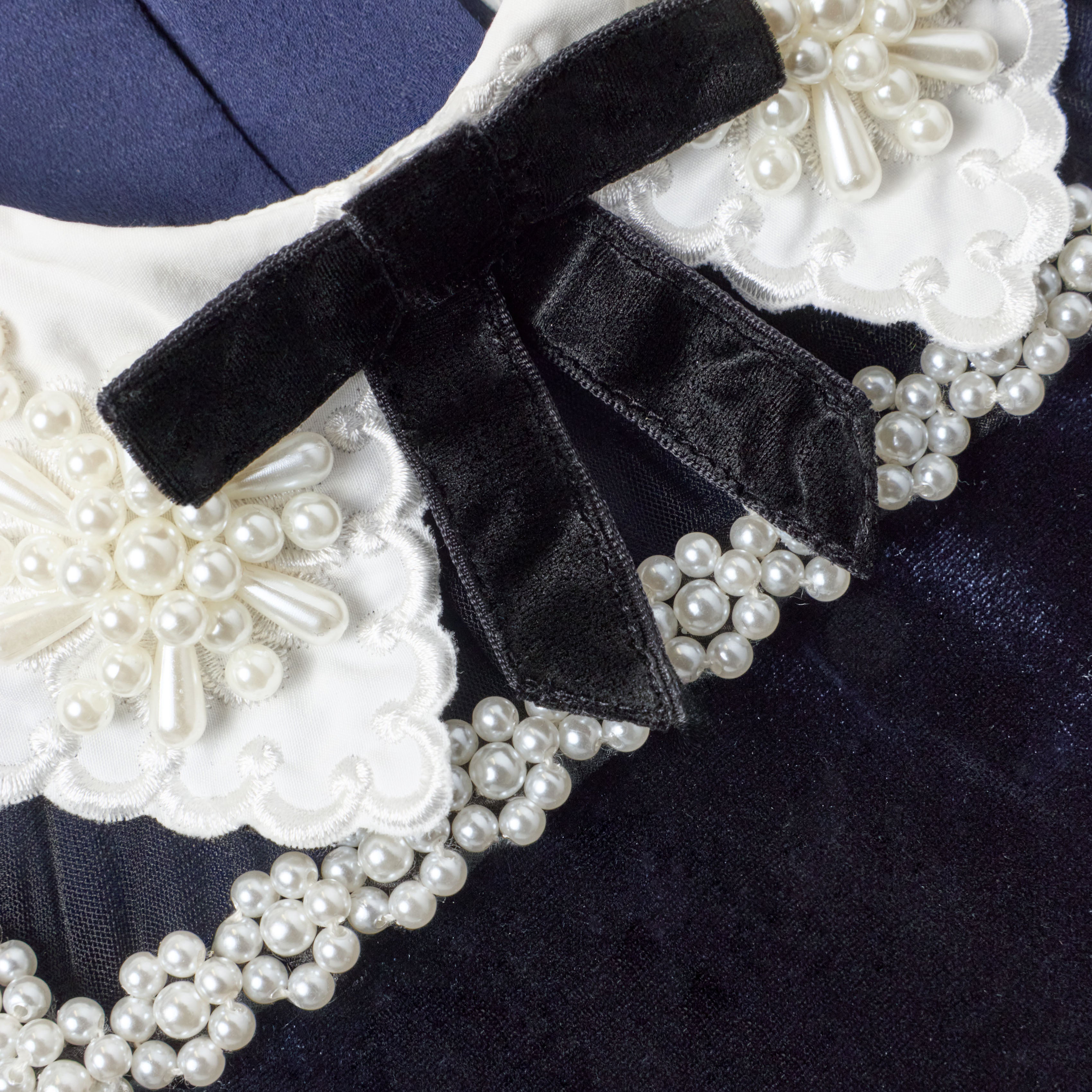 Navy Velvet Tulle Flower Trim Dress