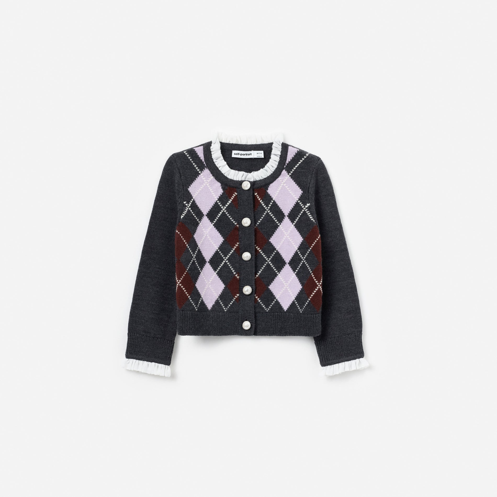 Grey Argyle Embellished Cardigan