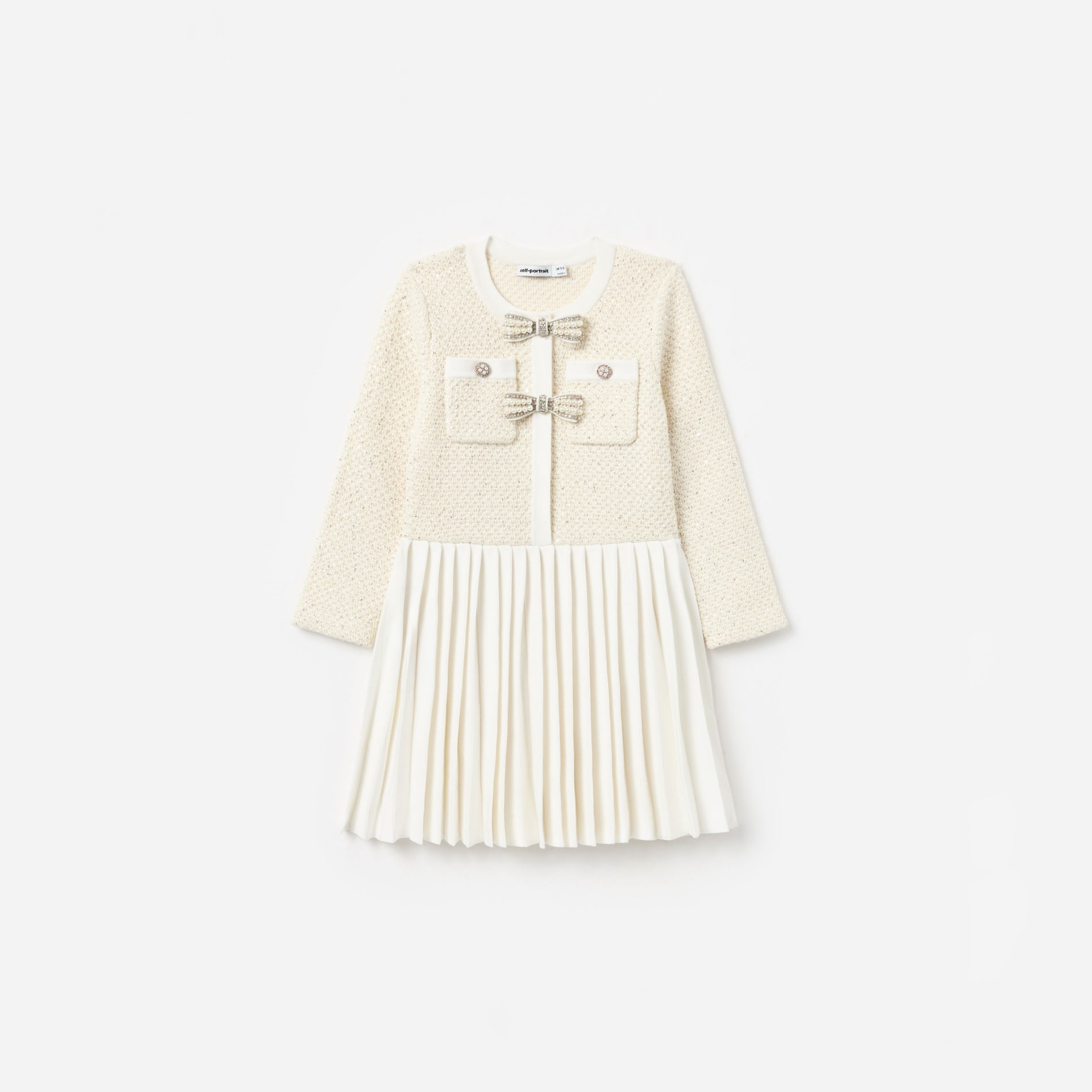 Cream Sequin Knit Bow Trim Dress