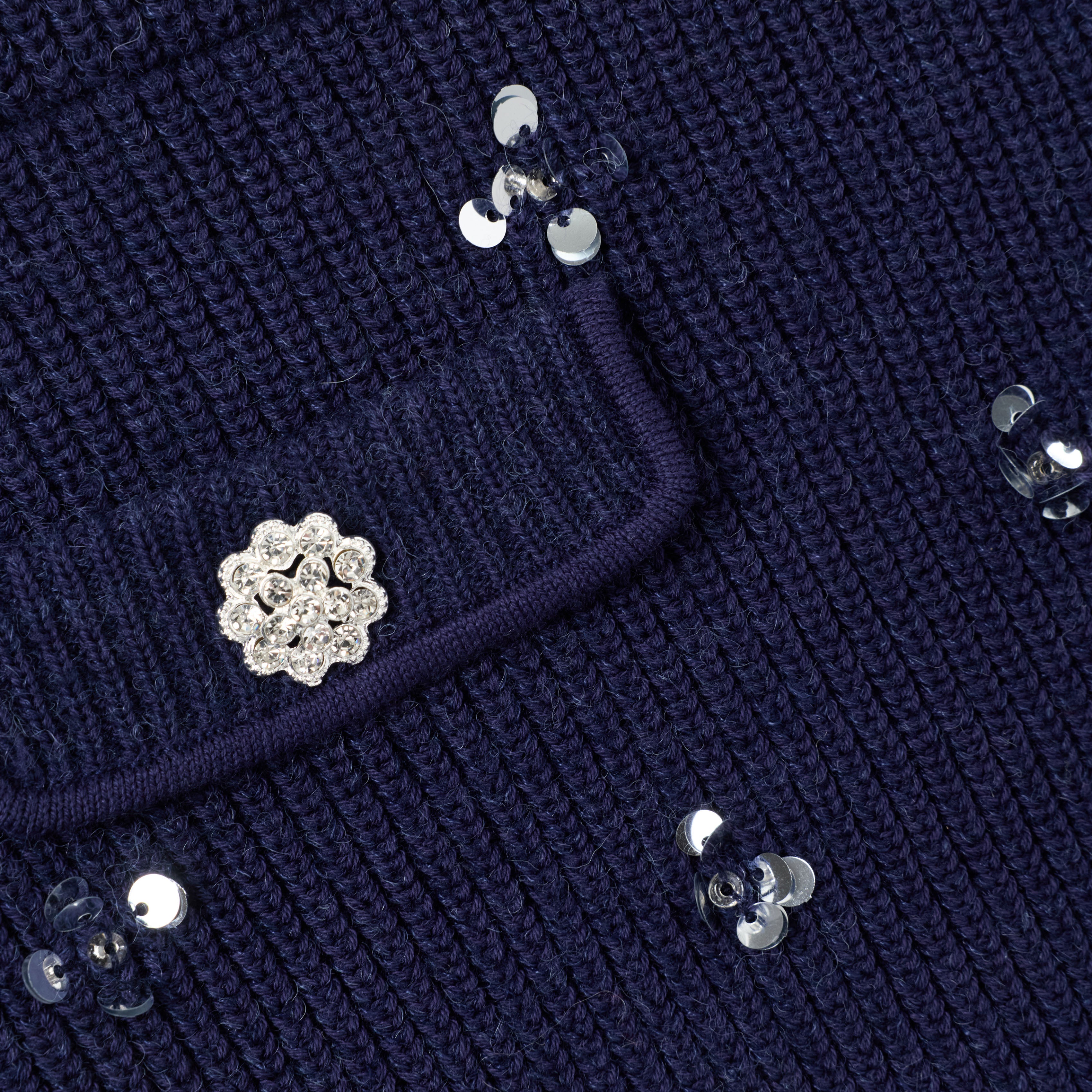 Navy Embellished Knit Skirt