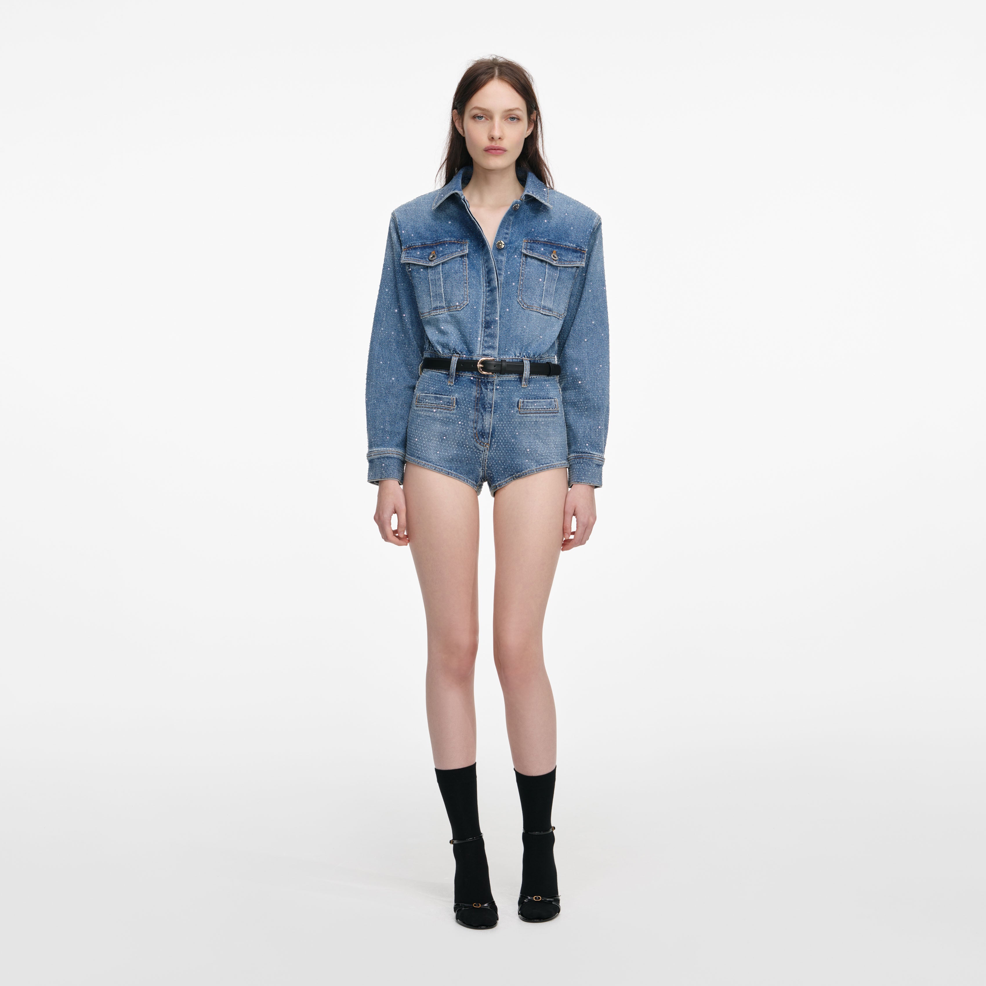 Rhinestone Denim Playsuit