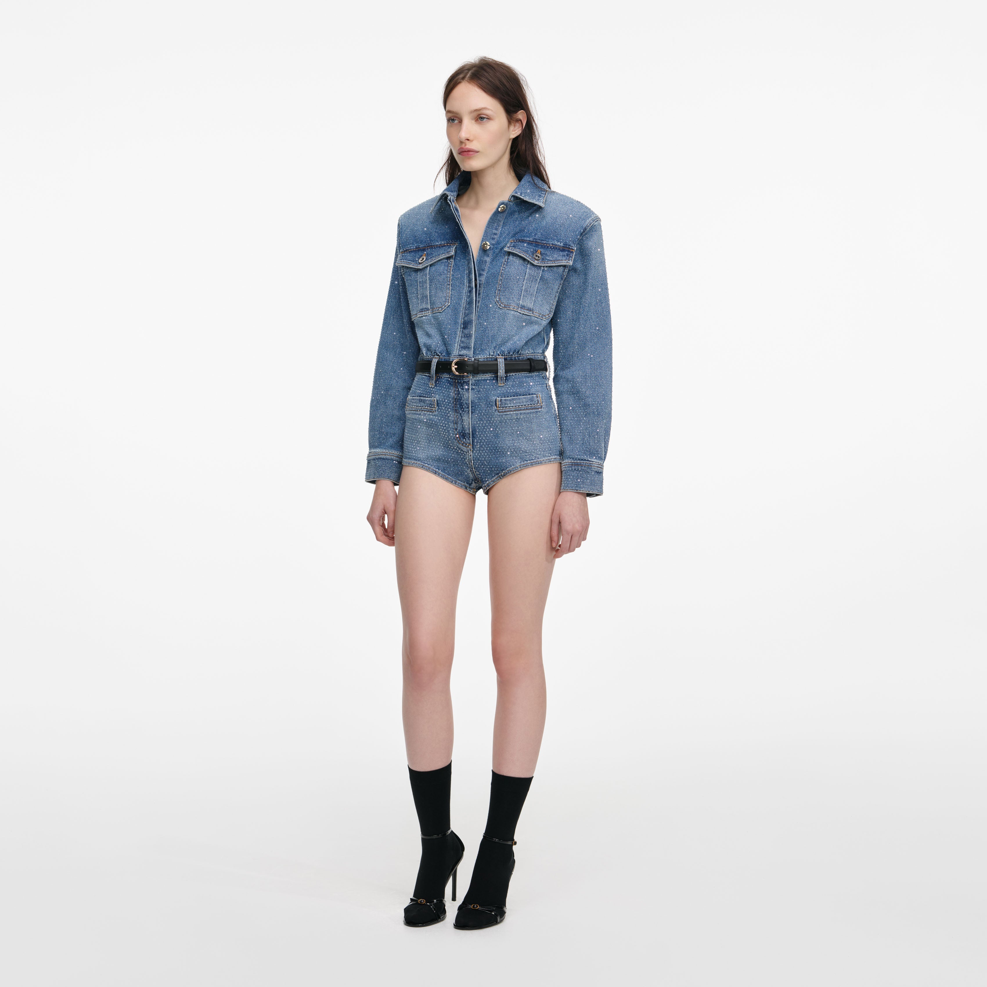Rhinestone Denim Playsuit