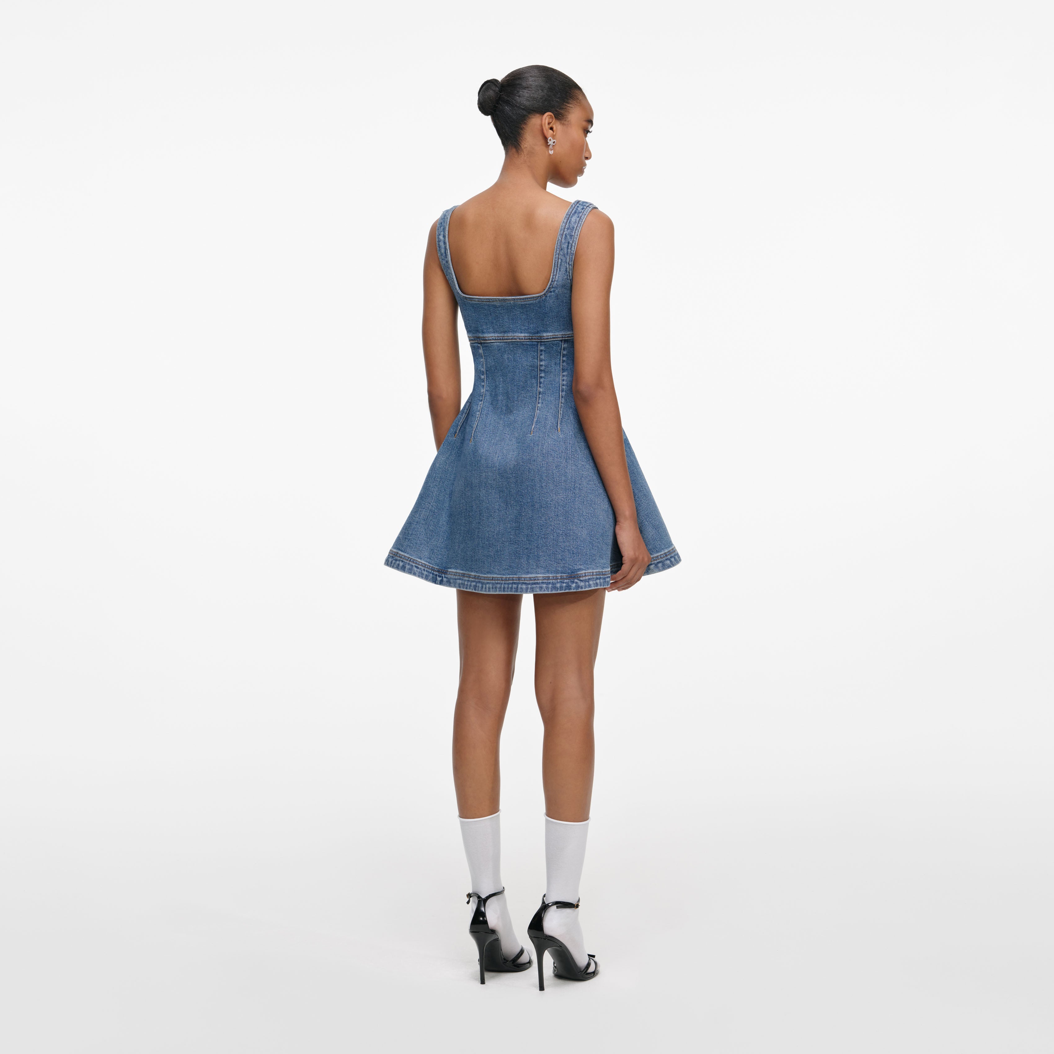 Flared Denim Mini Dress – self-portrait