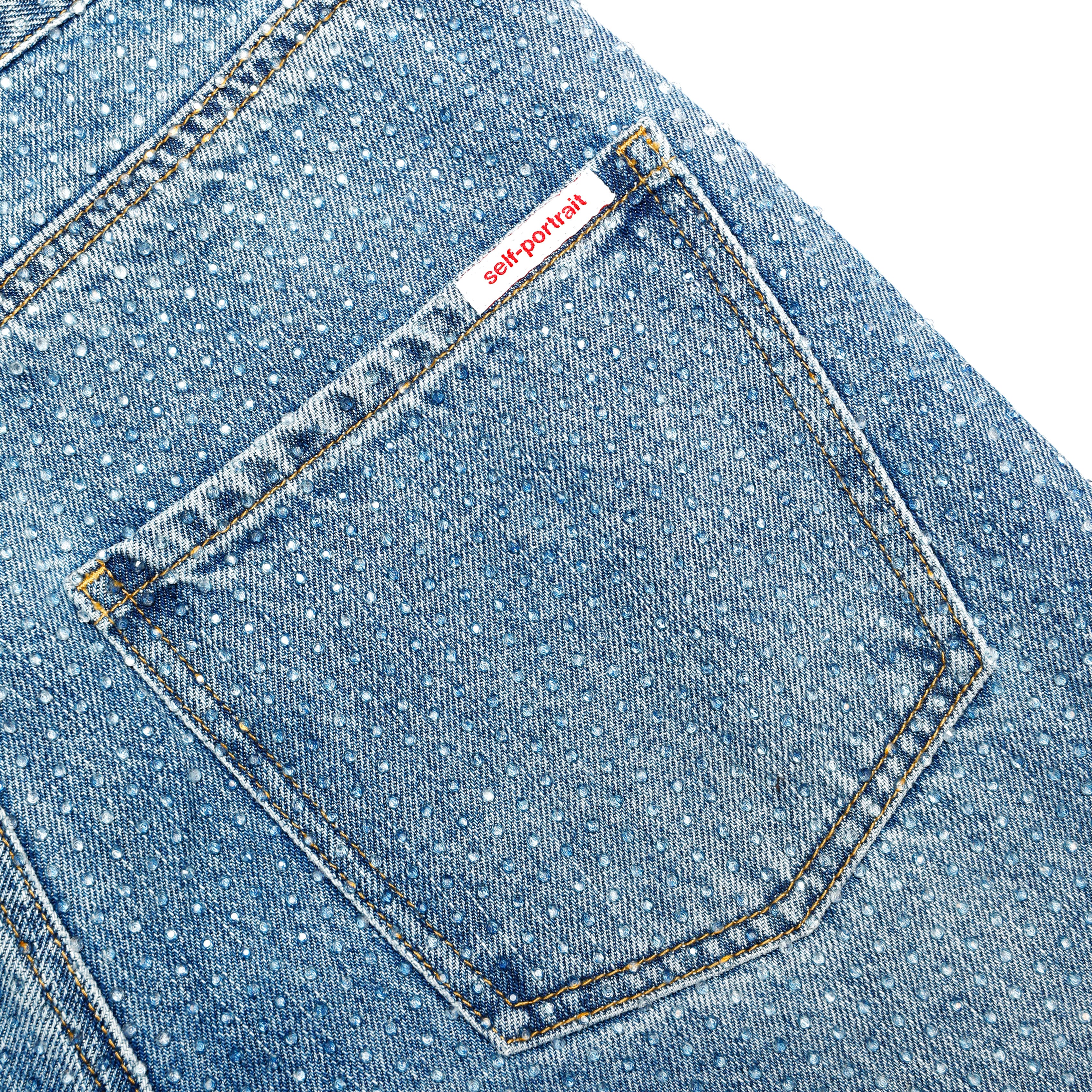 Rhinestone Denim Straight Leg Jeans – self-portrait