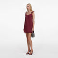 Burgundy Satin Flower Mini Dress