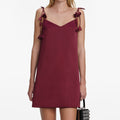 Burgundy Satin Flower Mini Dress