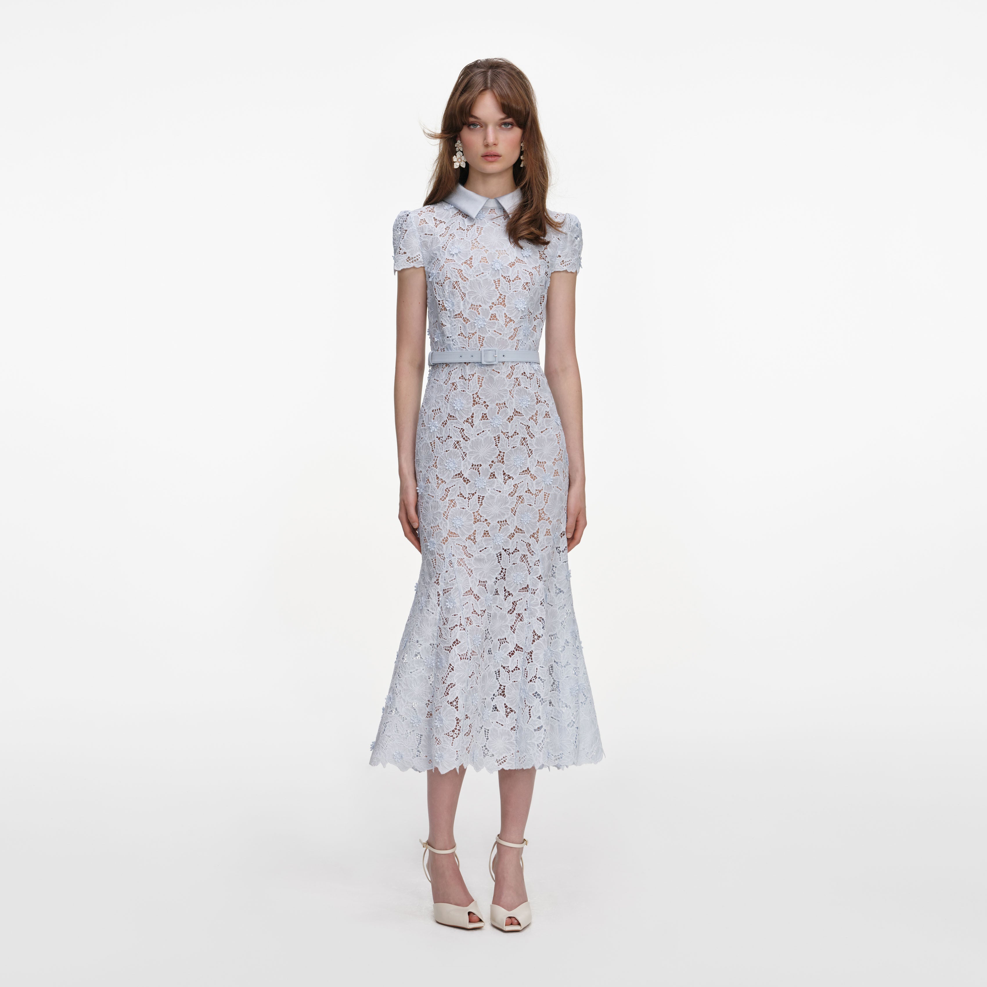 セルフポートレイト 23AW NAVY LACE MIDI DRESS 紺 Navy Tailored Lace Midi Dress – self-portrait-US