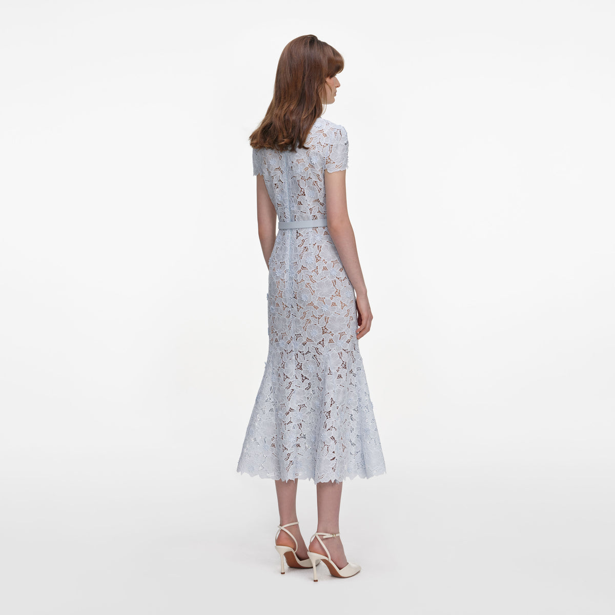 knee length dresses for ladies Blue Crepe Lace Midi Dress main image 1