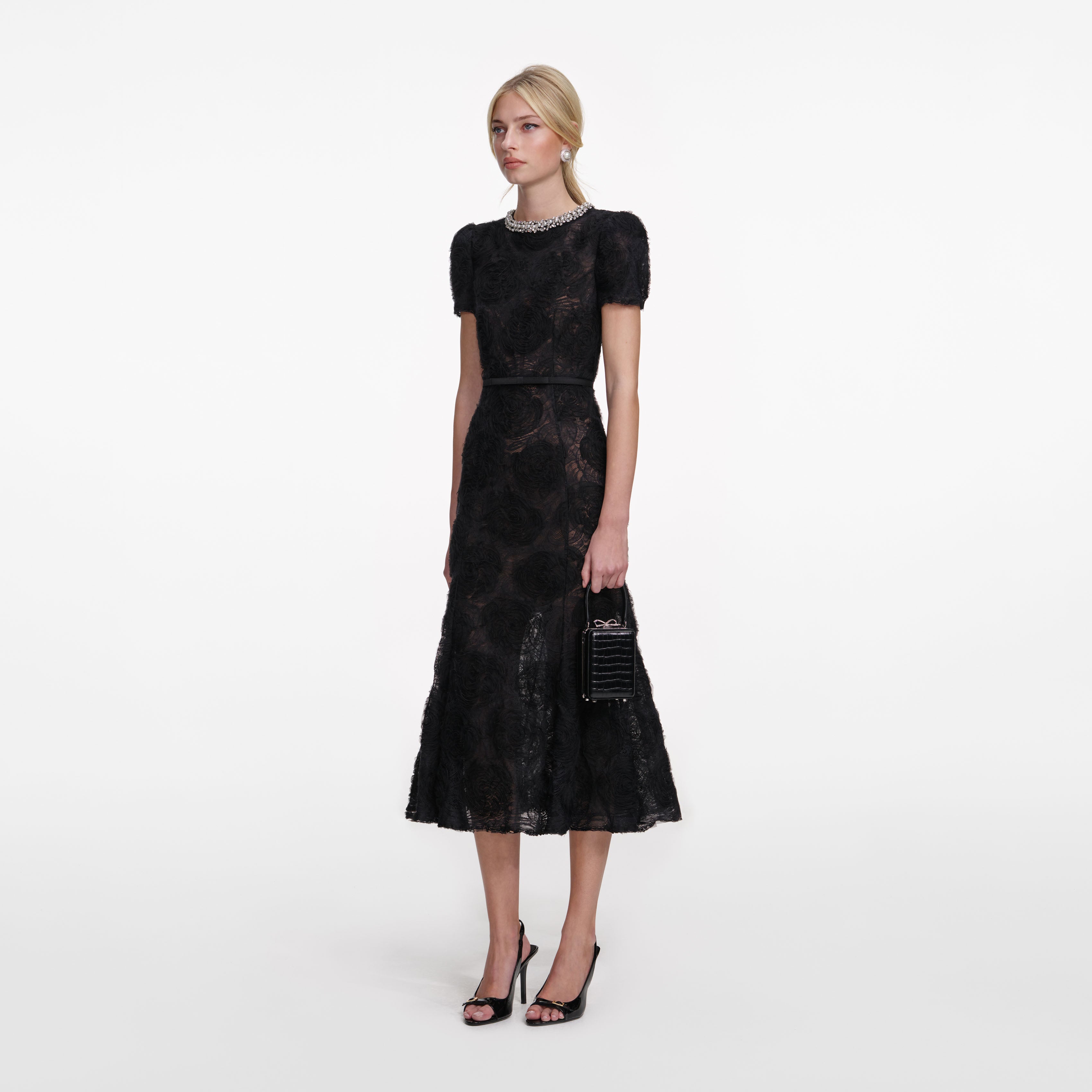 Black Tulle Lace Midi Dress