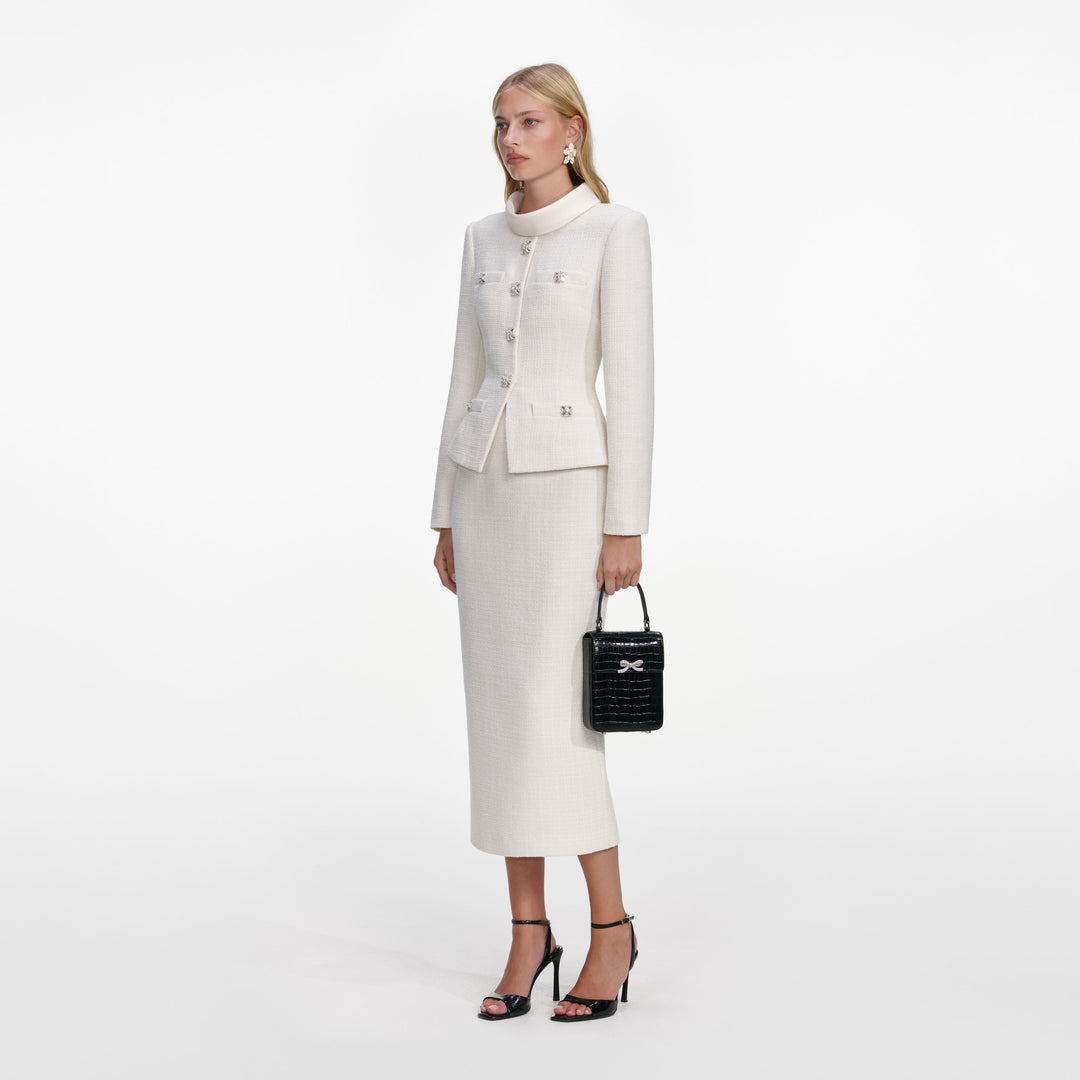 Sugar Plum | Cream Boucle Square-Neck Mini Dress
