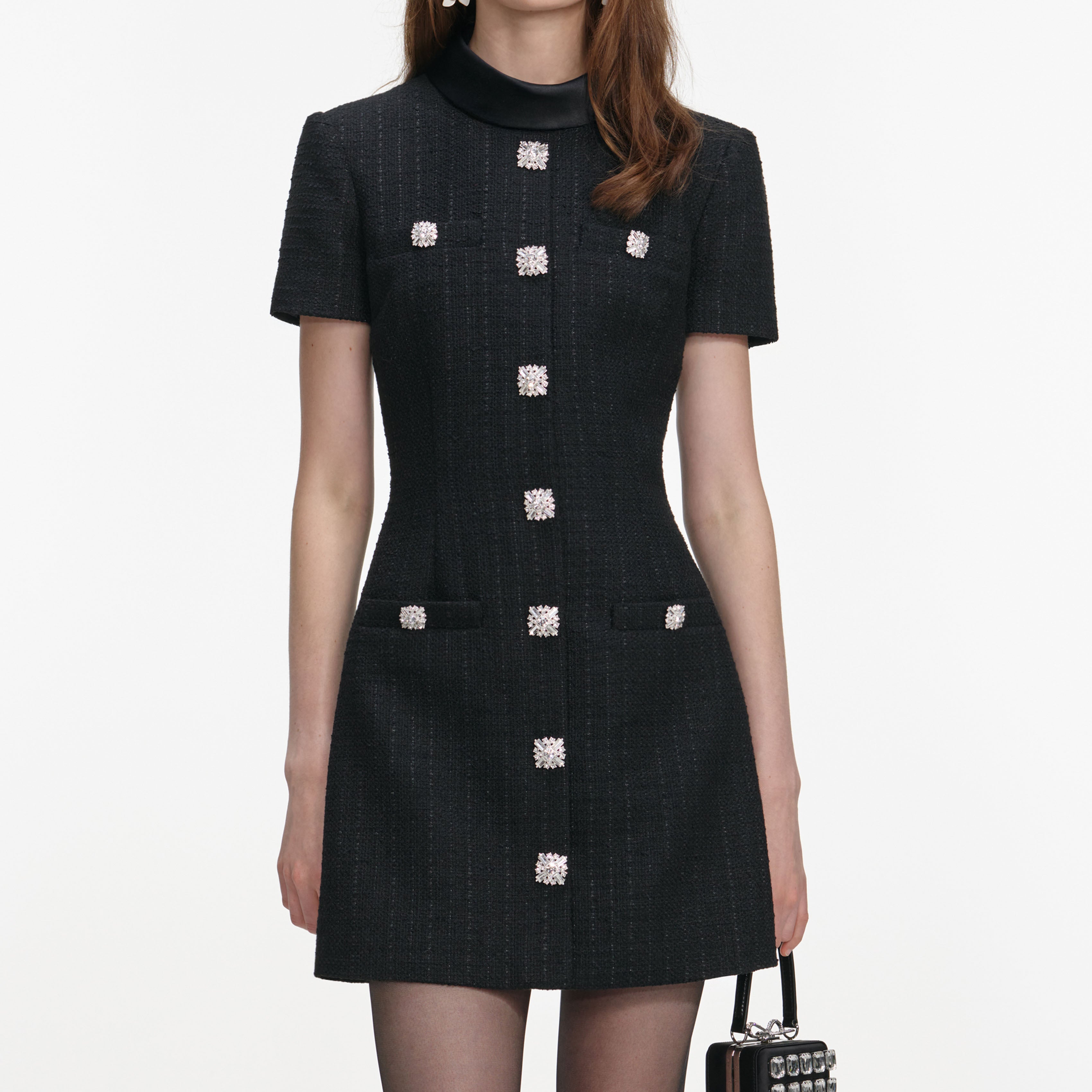 Black Boucle Collared Mini Dress – self-portrait