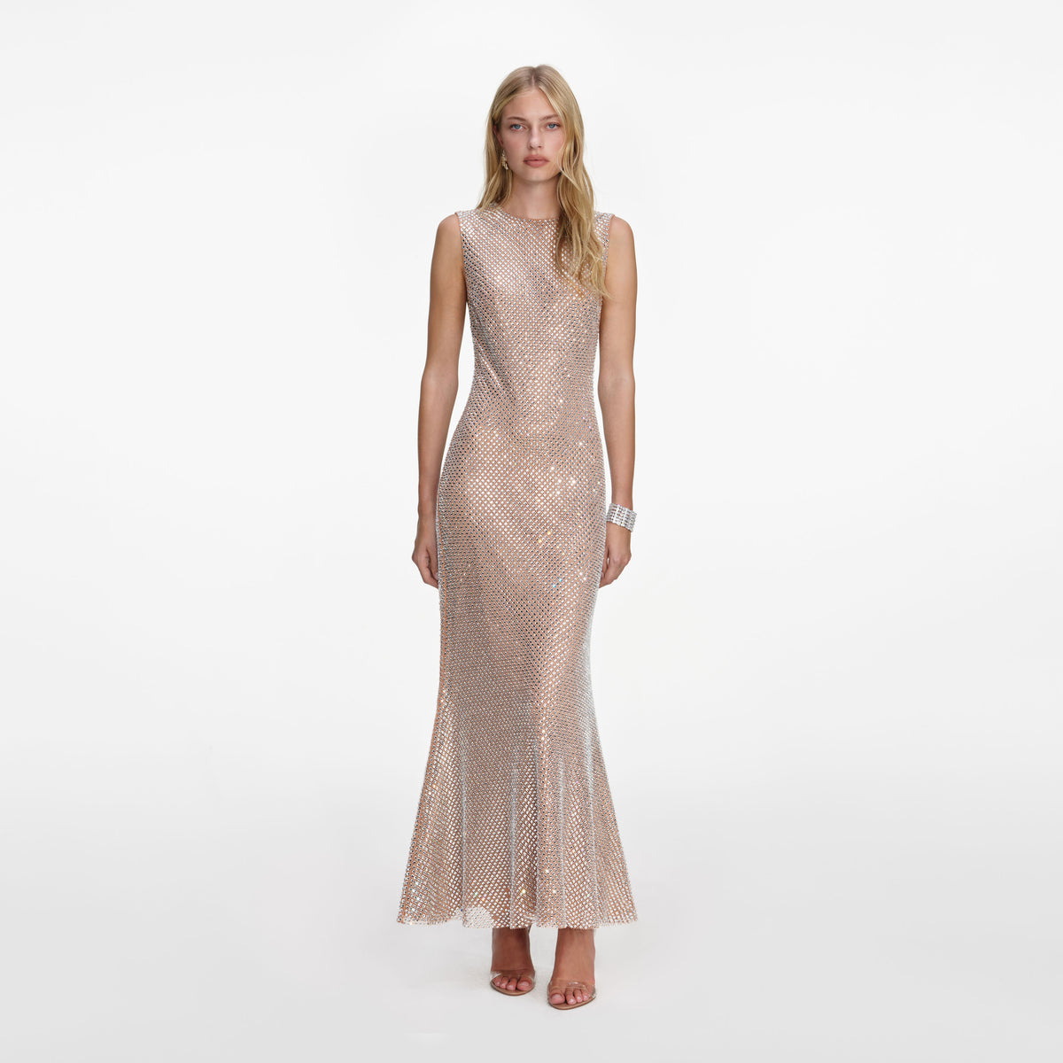 self portrait ombre mesh midi dress Silver Rhinestone Mesh Midi Dress – self-portrait
