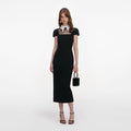 Black Crepe Bow Collar Midi Dress