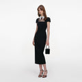 Black Crepe Bow Collar Midi Dress