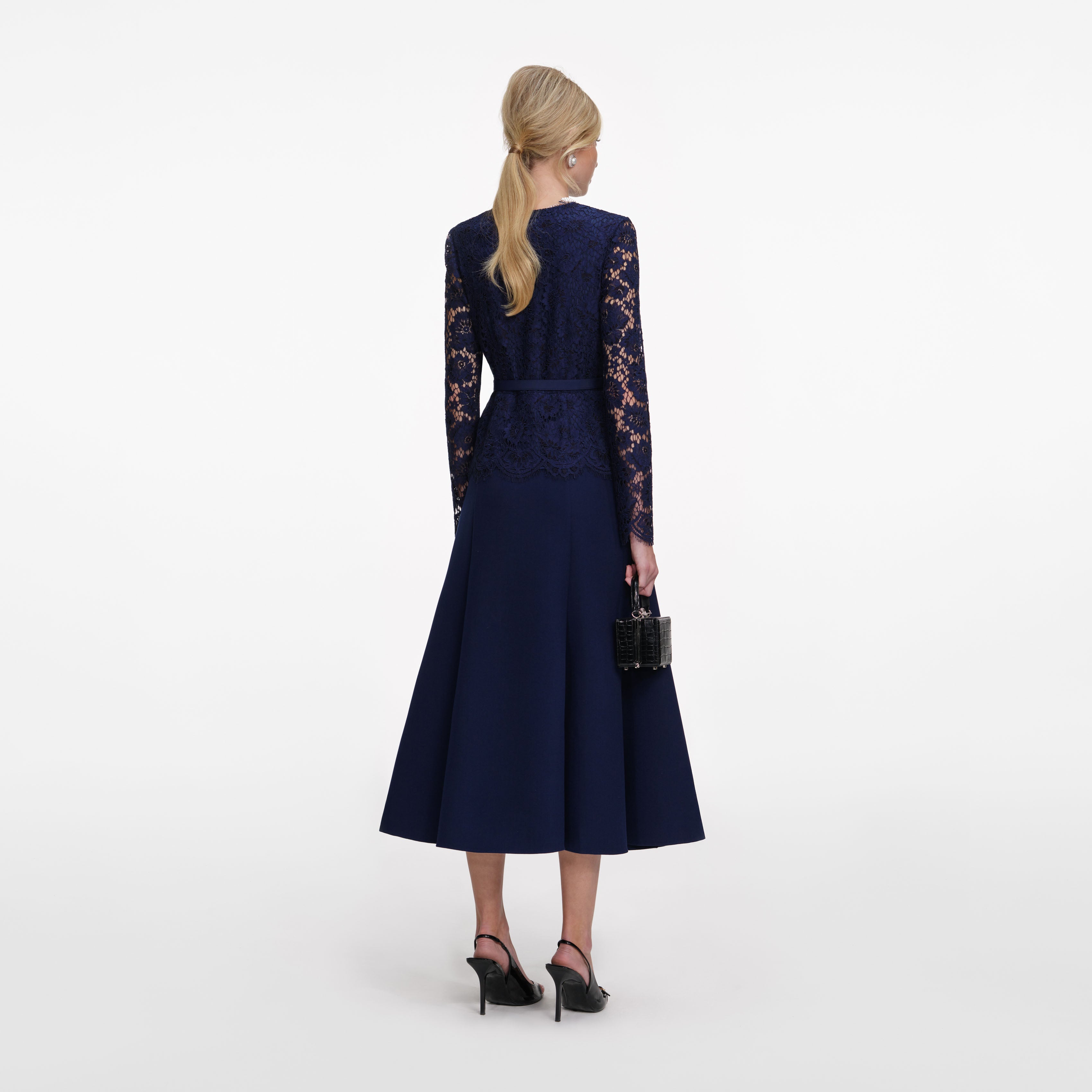 Navy Tailored Lace Midi Dress