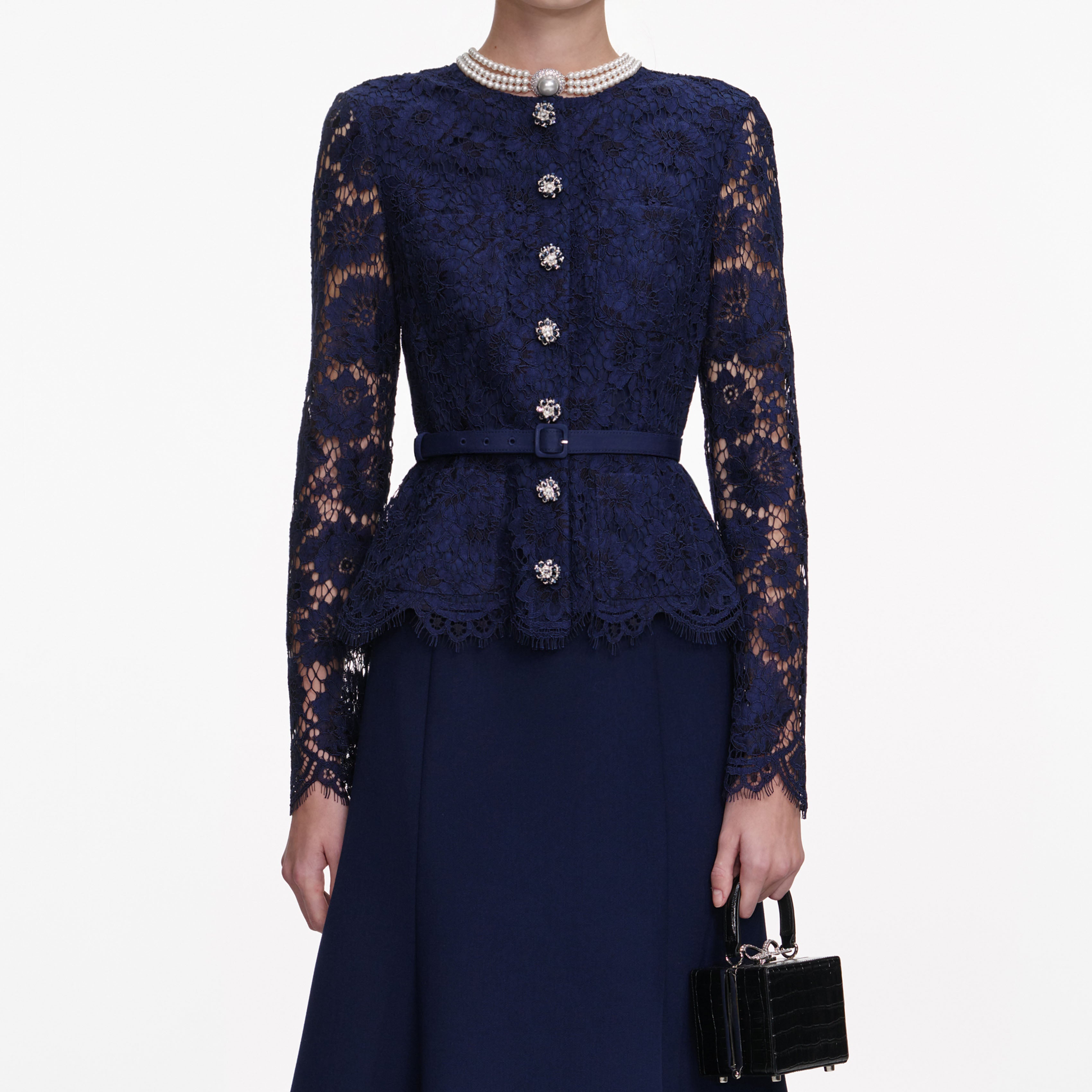 Navy Tailored Lace Midi Dress – self-portrait