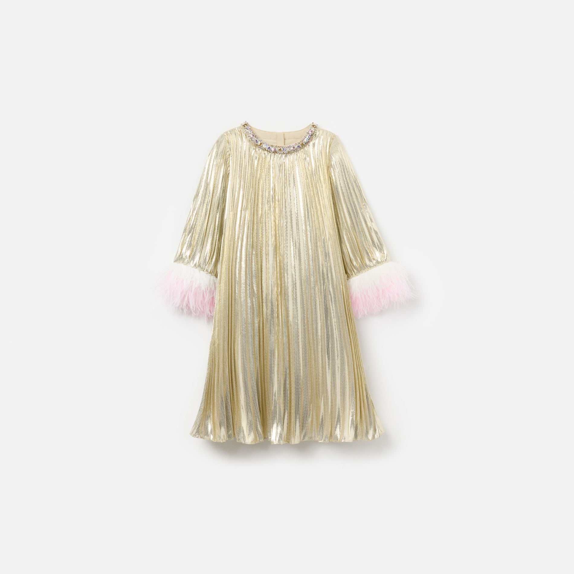 Gold Metallic Chiffon Feather Dress