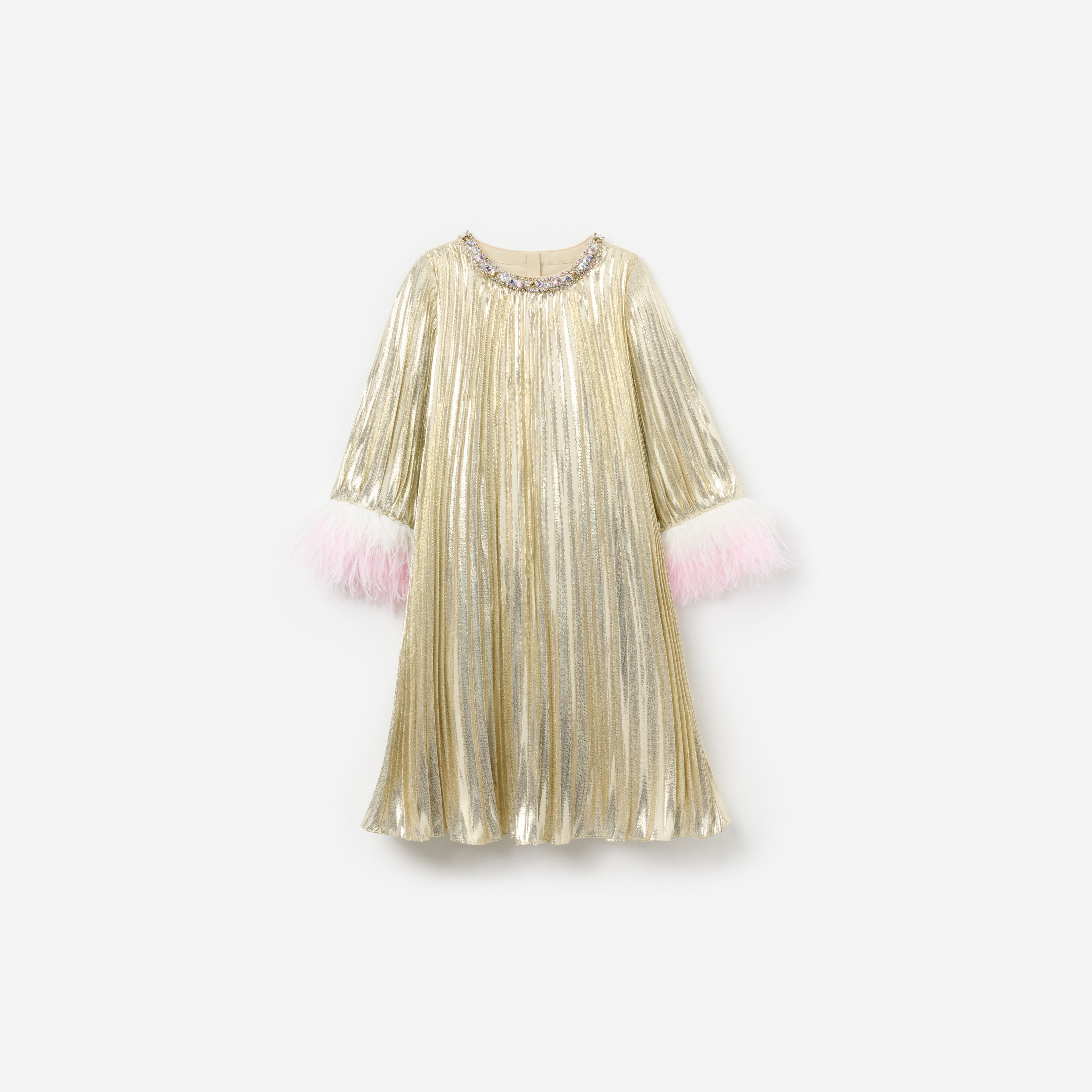 Gold Metallic Chiffon Feather Dress