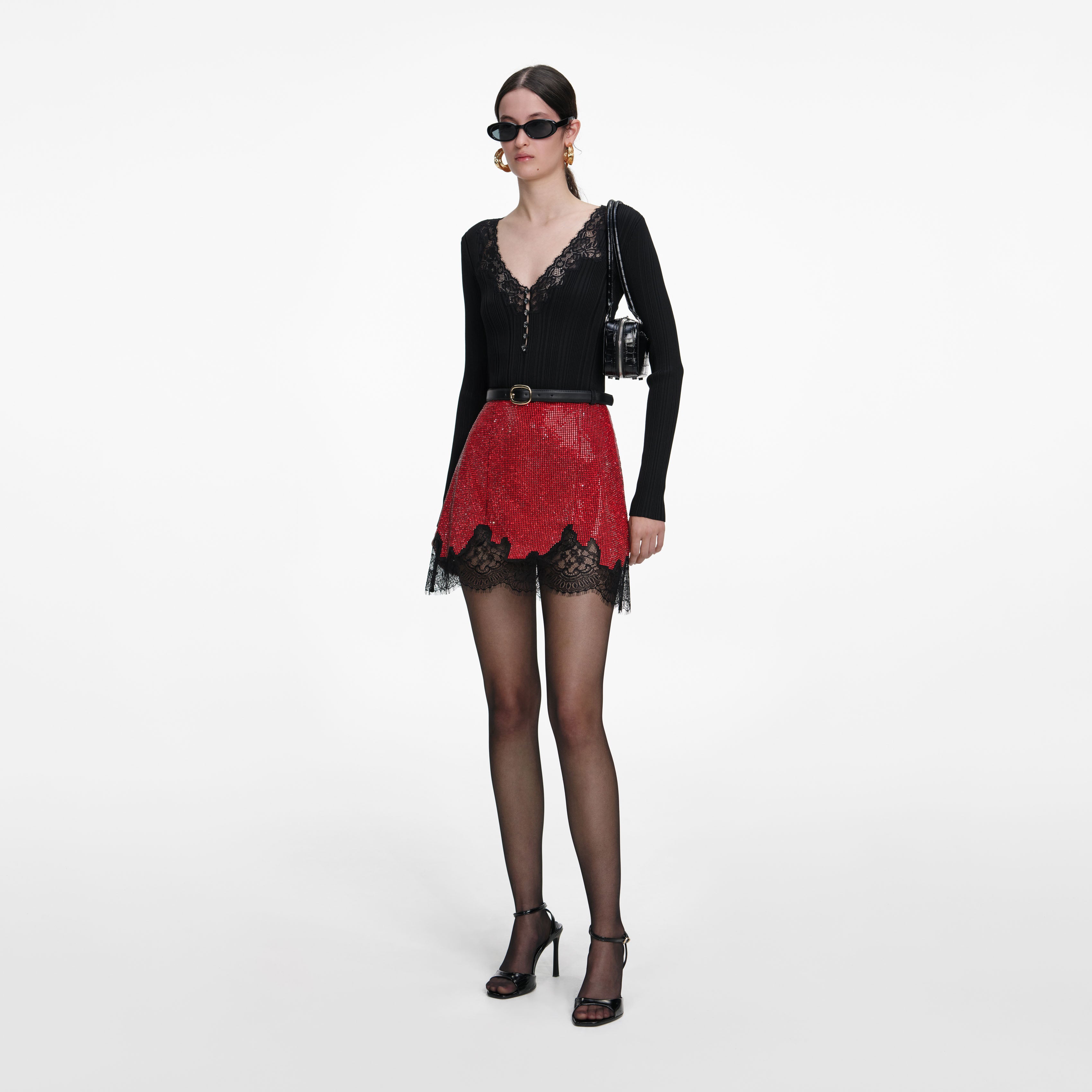 Red Crystal Chainmail Mini Skirt