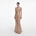 Champagne Sequin Embroidered Maxi Dress